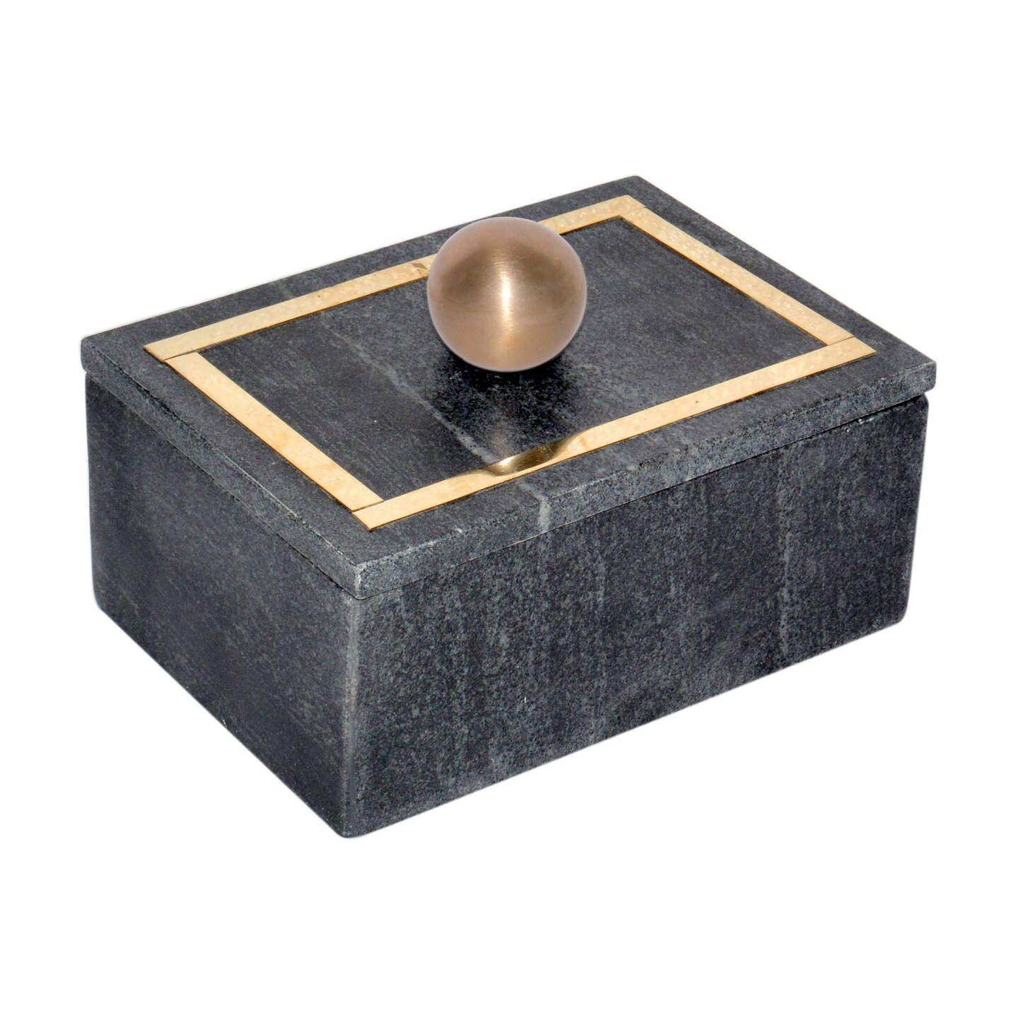 Kingston Living Rectangular Marble Storage Box with Knob - 7" - Black and Gold