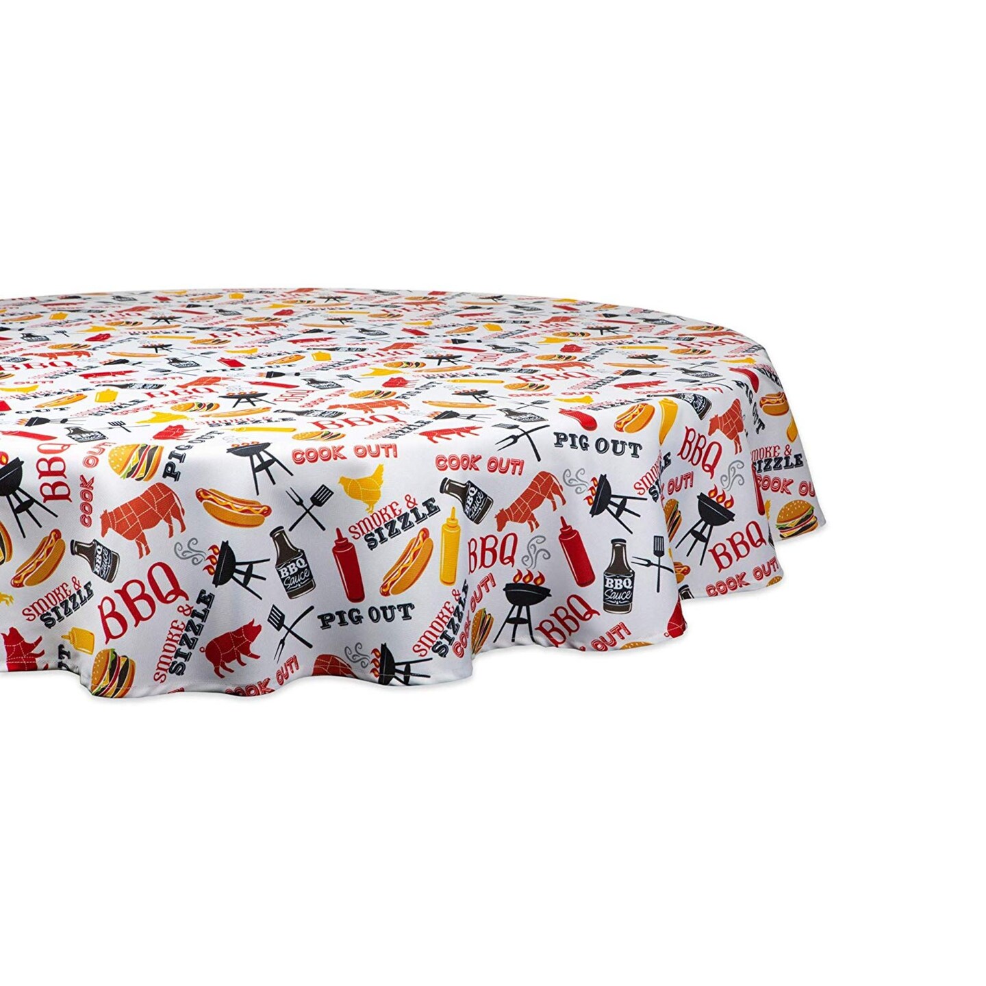 Contemporary Home Living 60&#x22; White and Yellow Barbeque Themed Round Outdoor Tablecloth