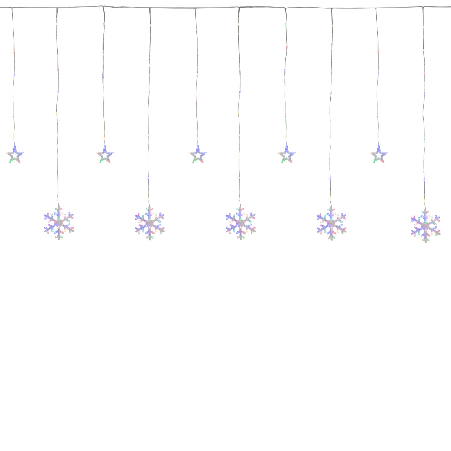 Northlight LED Star and Snowflake Curtain Christmas Lights - Multicolor - 4.75' Clear Wire - 250ct