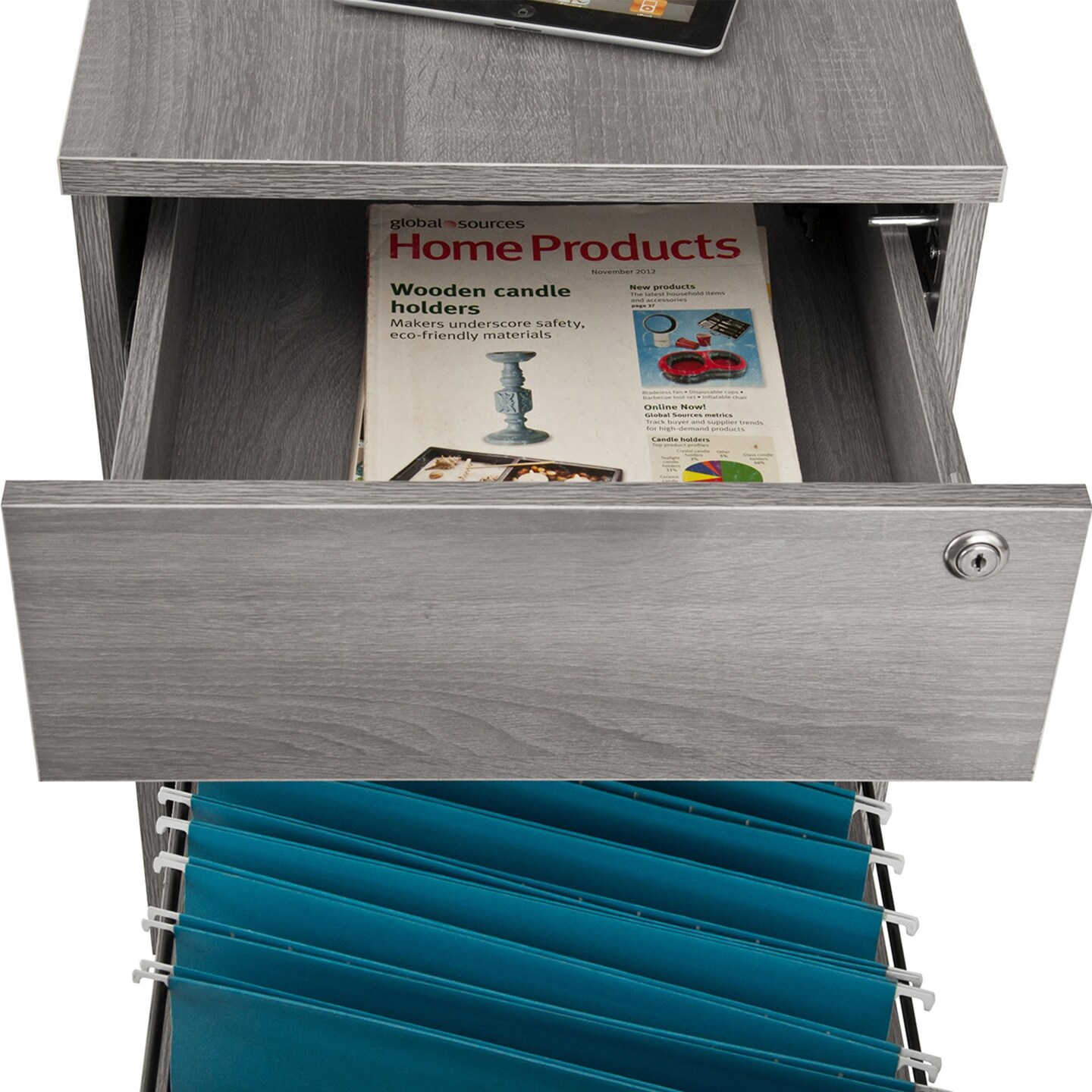 Techni Office Solutions 22.75&#x22; Gray Durable Rolling Filing Cabinet