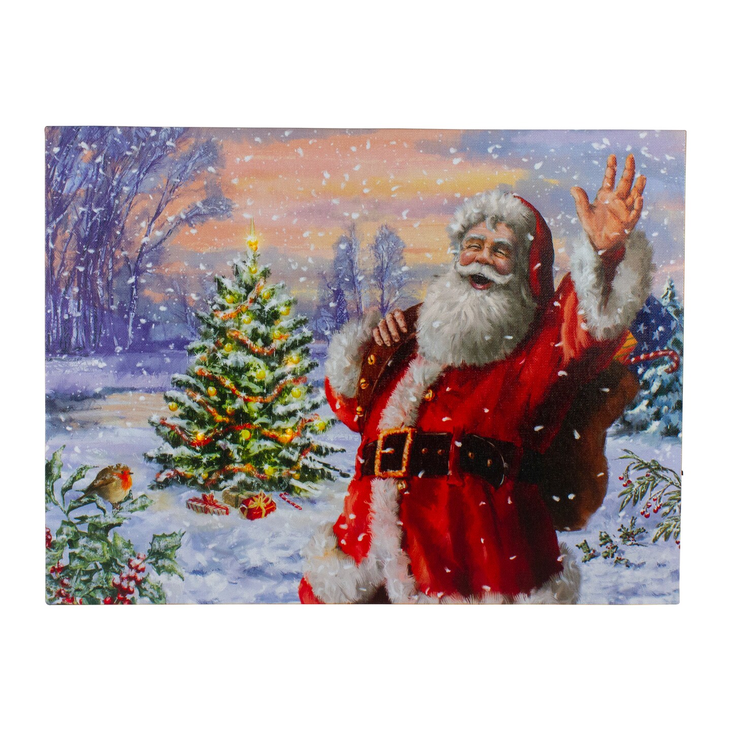 Northlight Lighted Santa with Christmas Tree Canvas Wall Art 11.75&#x22; x 15.75&#x22;