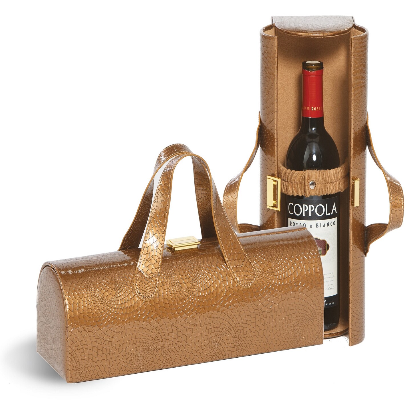 Picnic Plus 4.5” Golden Brown Leather Carlotta Clutch Wine Bottle Clutch