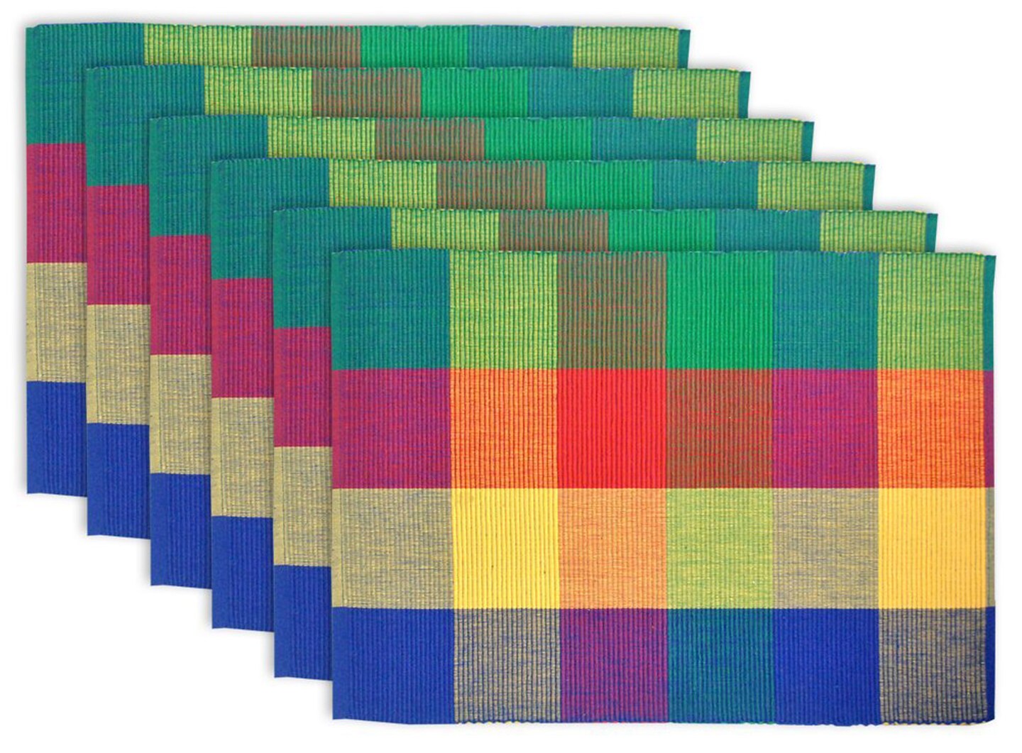 Contemporary Home Living Ribbed Rainbow Cotton Placemats - 19&#x22; - Multicolor - Set of 6