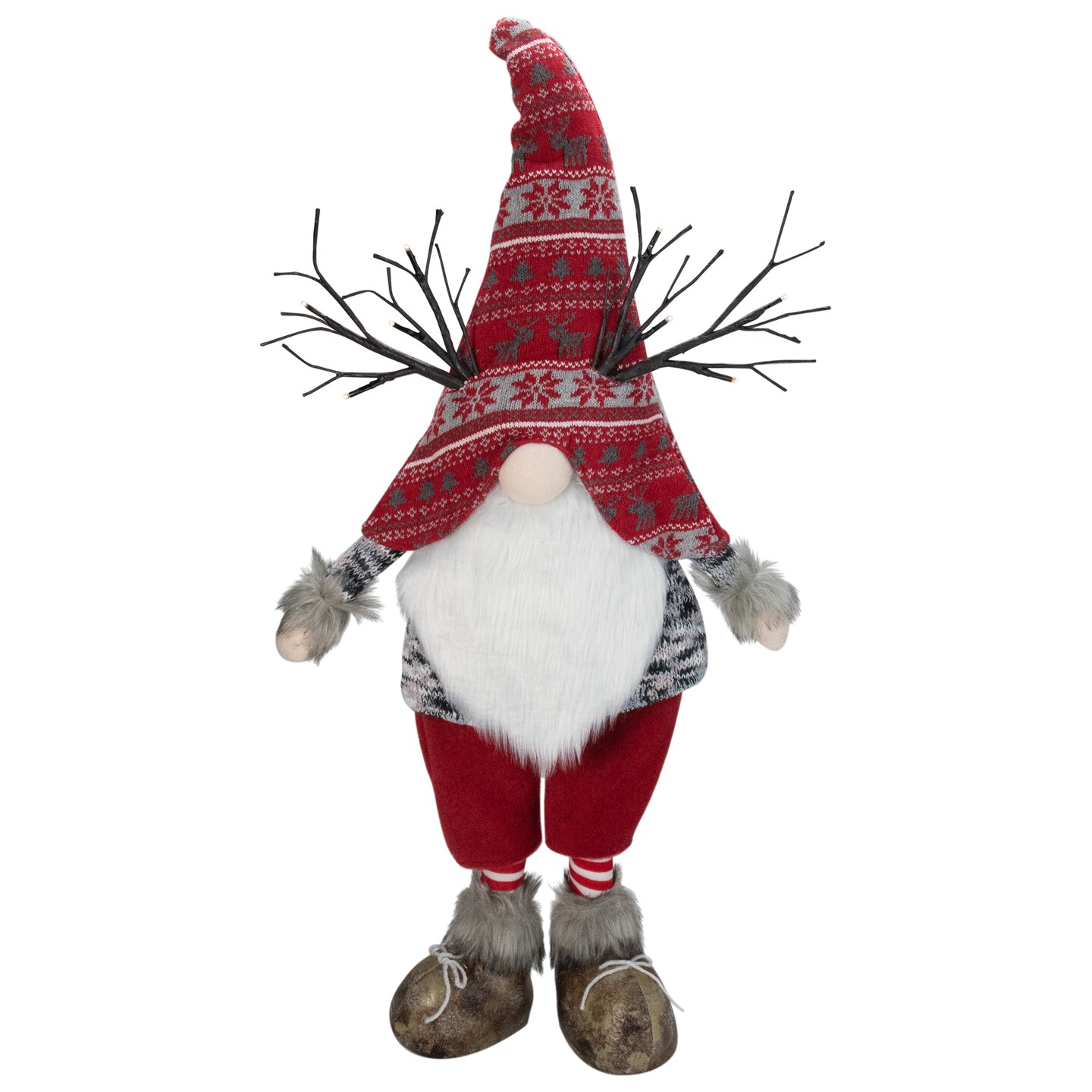 Northlight LED Lighted Nordic Hat Standing Santa Christmas Gnome with Antlers - 30&#x22; - Red