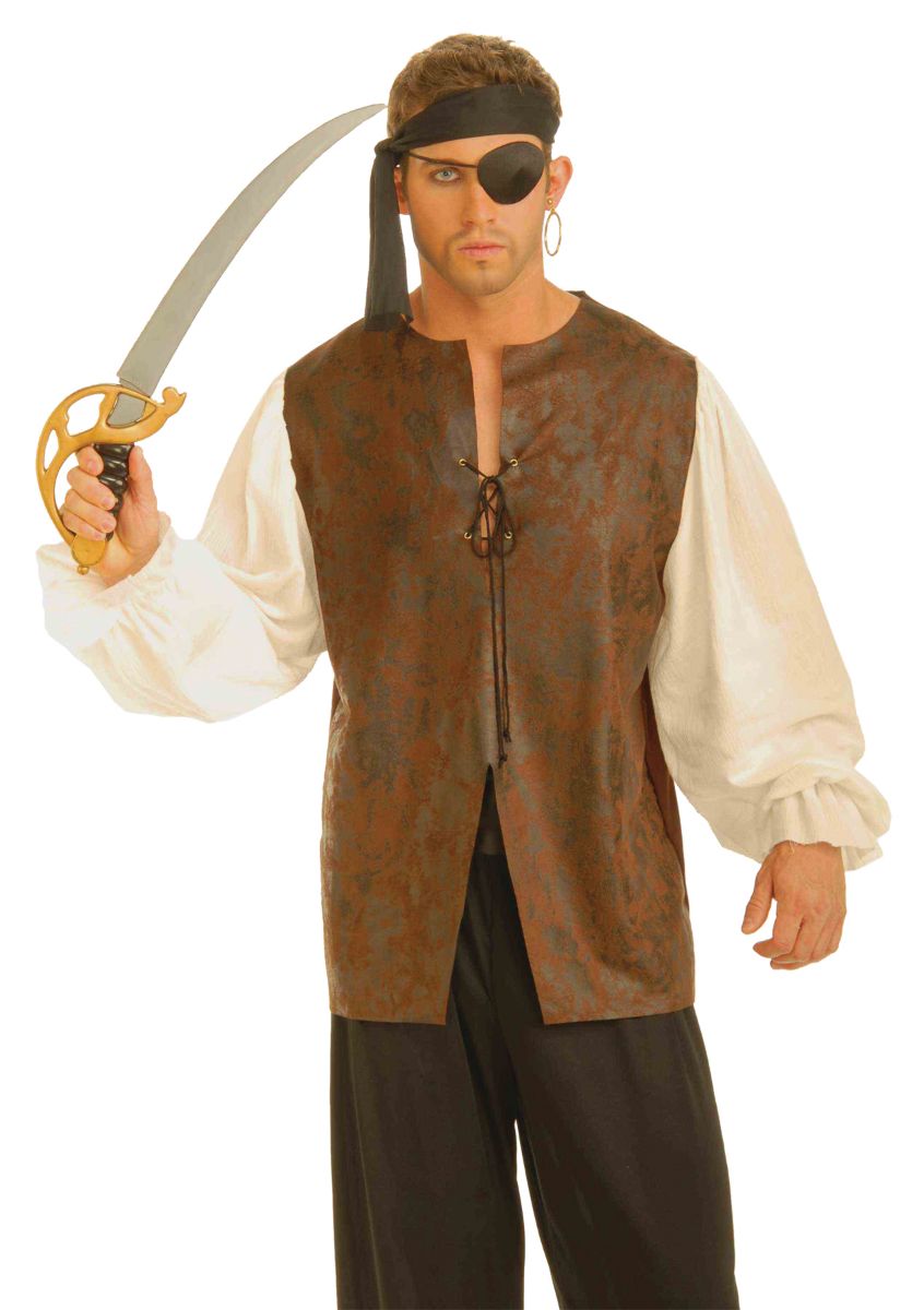 Pirate Shirt Mens - Black Costume For Buccaneer Fancy Dress