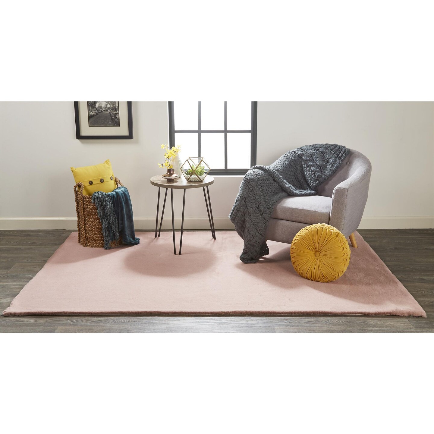 Feizy Home Collection 5&#x27; x 6.5&#x27; Coral Pink Solid Rectangular Shag Area Throw Rug
