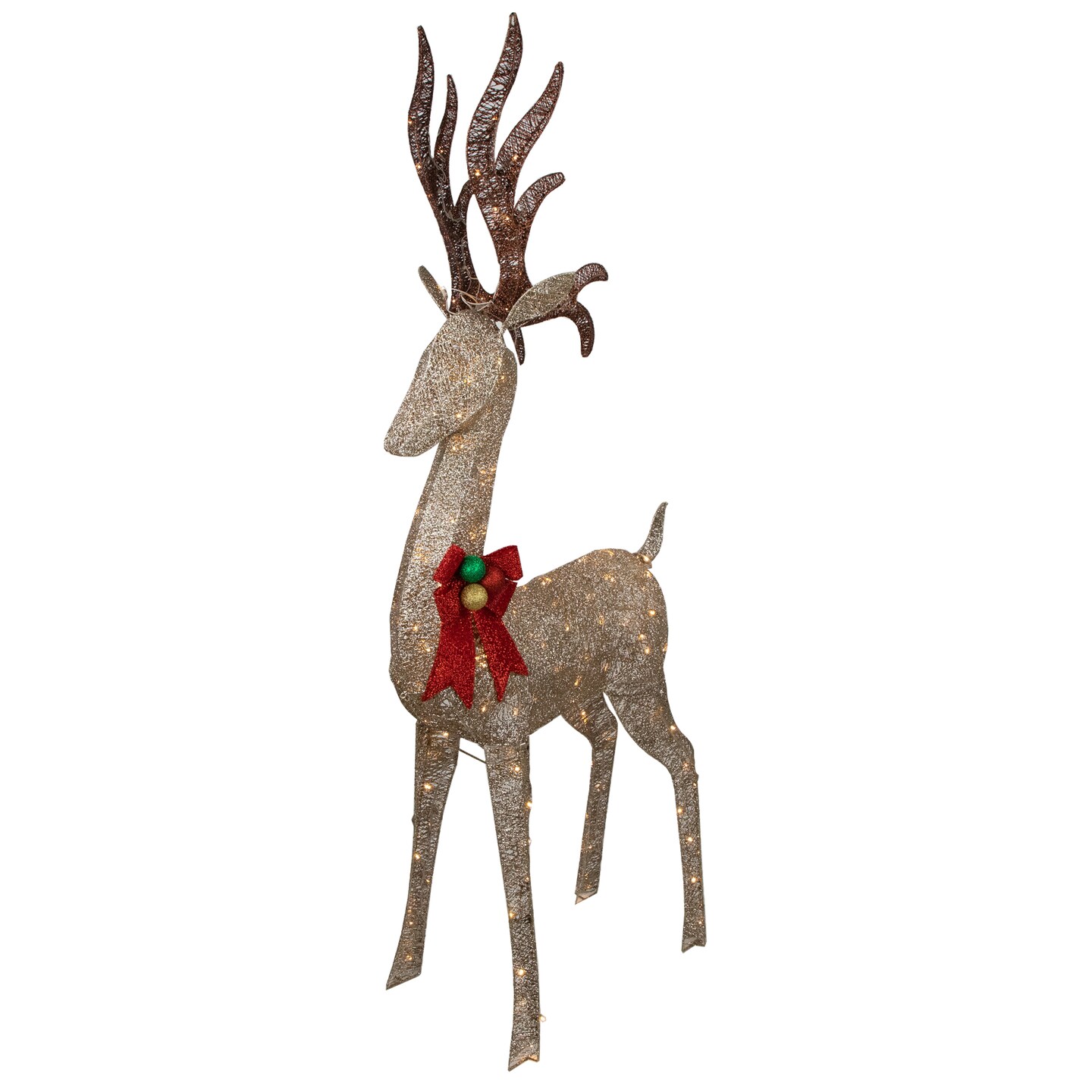 Northlight 74" LED Lighted Champagne Deer with Red Bow Outdoor Christmas Decoration