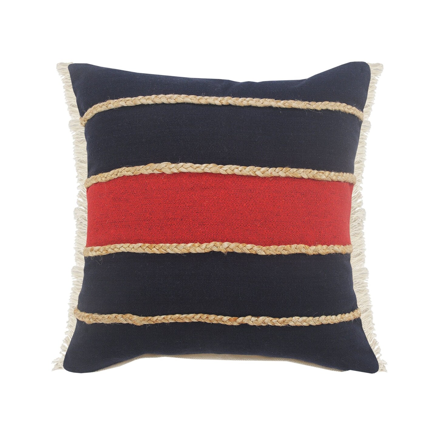 Laddha Home Designs 20&#x22; Navy and Red Striped Square Lumbar Pillow