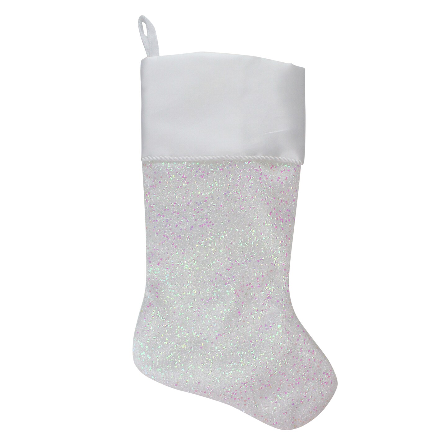 Northlight 22.25" White with Pink Iridescent Glitter Christmas Stocking with Satin Cuff