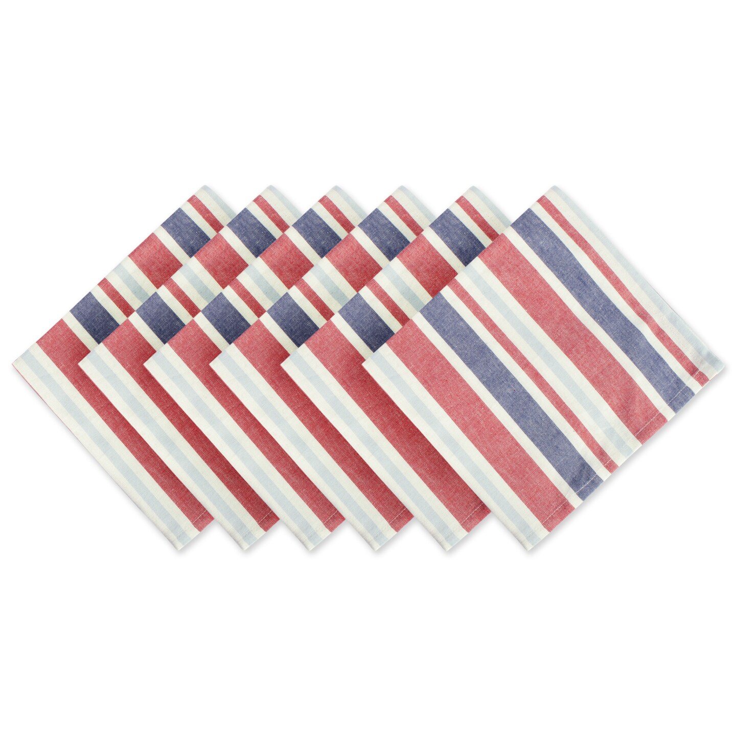Contemporary Home Living Set of 6 White and Red Patriotic Striped Napkin, 20&#x22;