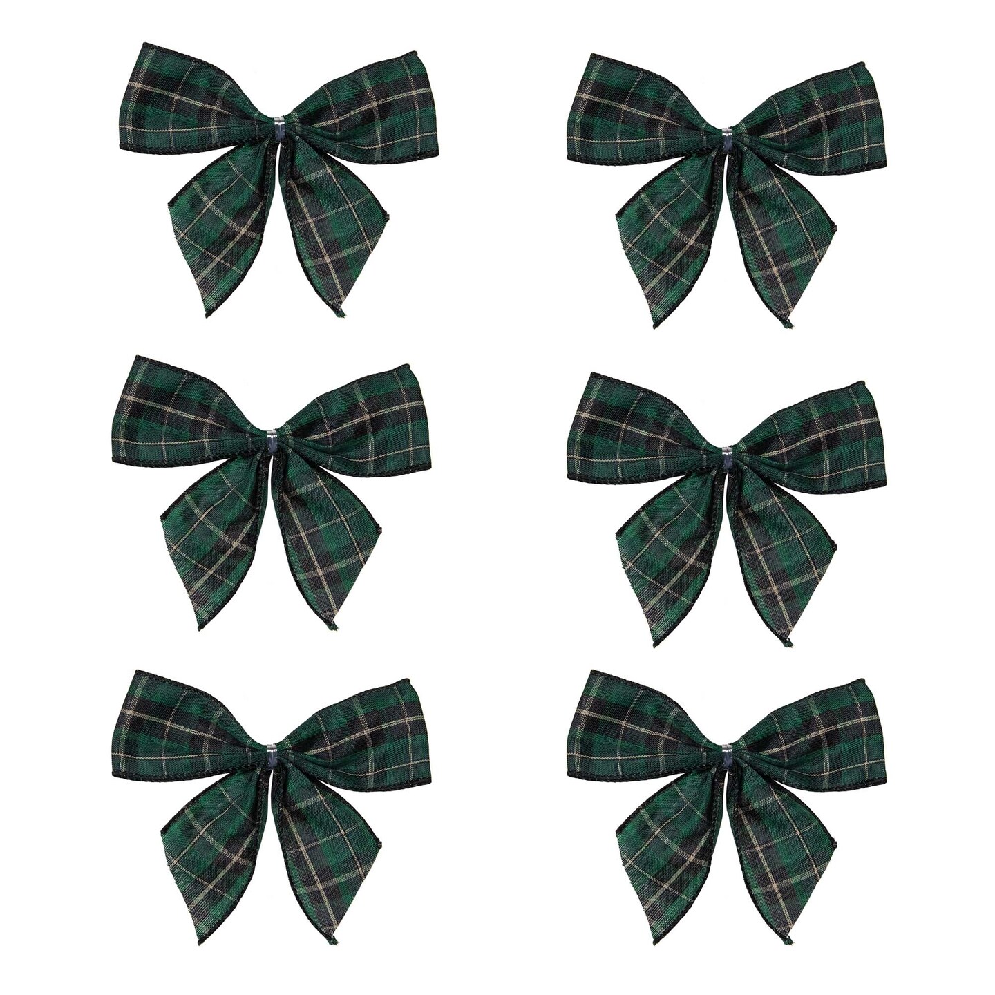 Northlight Pack of 6 Green and Black 2 Loop Christmas Bow Decorations 5.5&#x22;