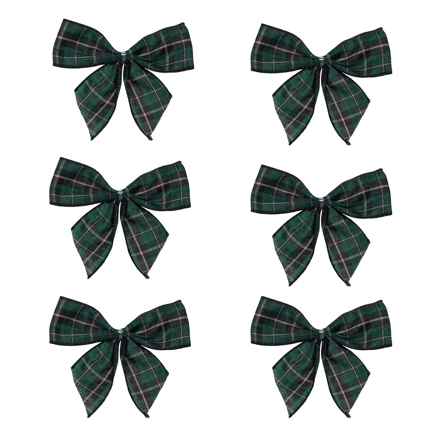 Northlight 2-Loop Christmas Bow Decorations - 5.5" - Green and Black - Pack of 6