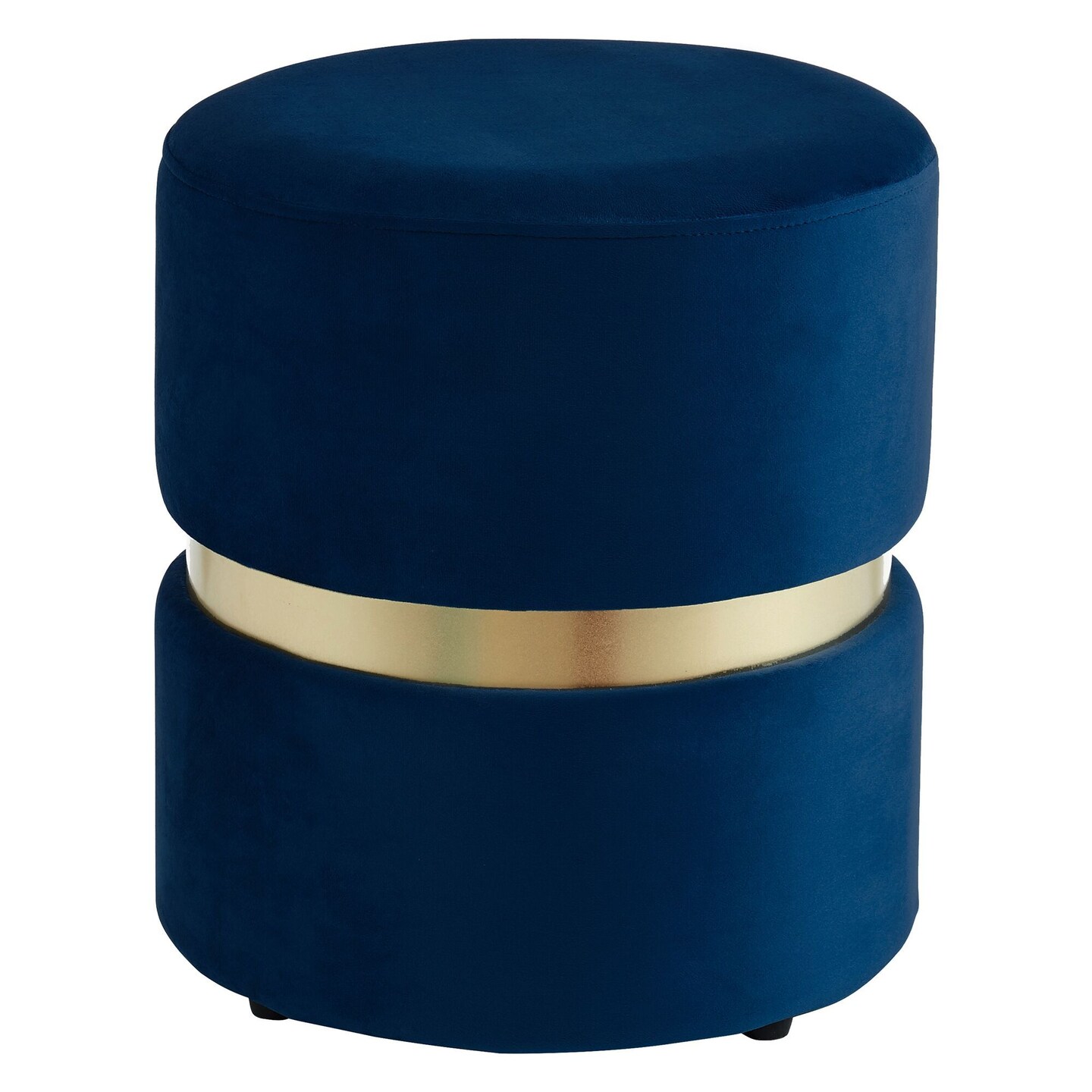 Contemporary Home Living 16&#x22; Royal Blue and Gold Contemporary Round Upholstered Ottoman