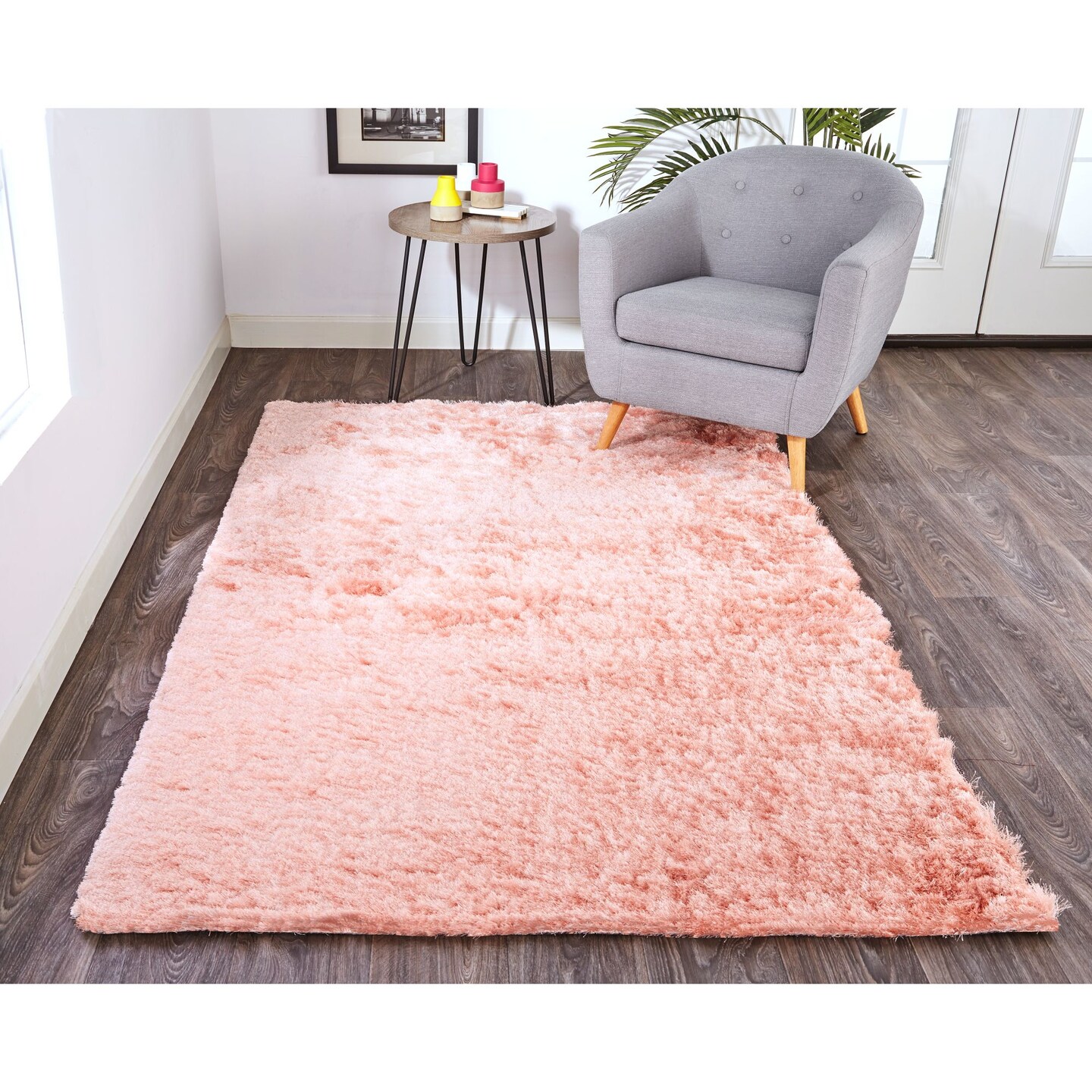 Feizy Home Collection 2' x 3.25' Salmon Pink Solid Rectangular Shag Area Throw Rug