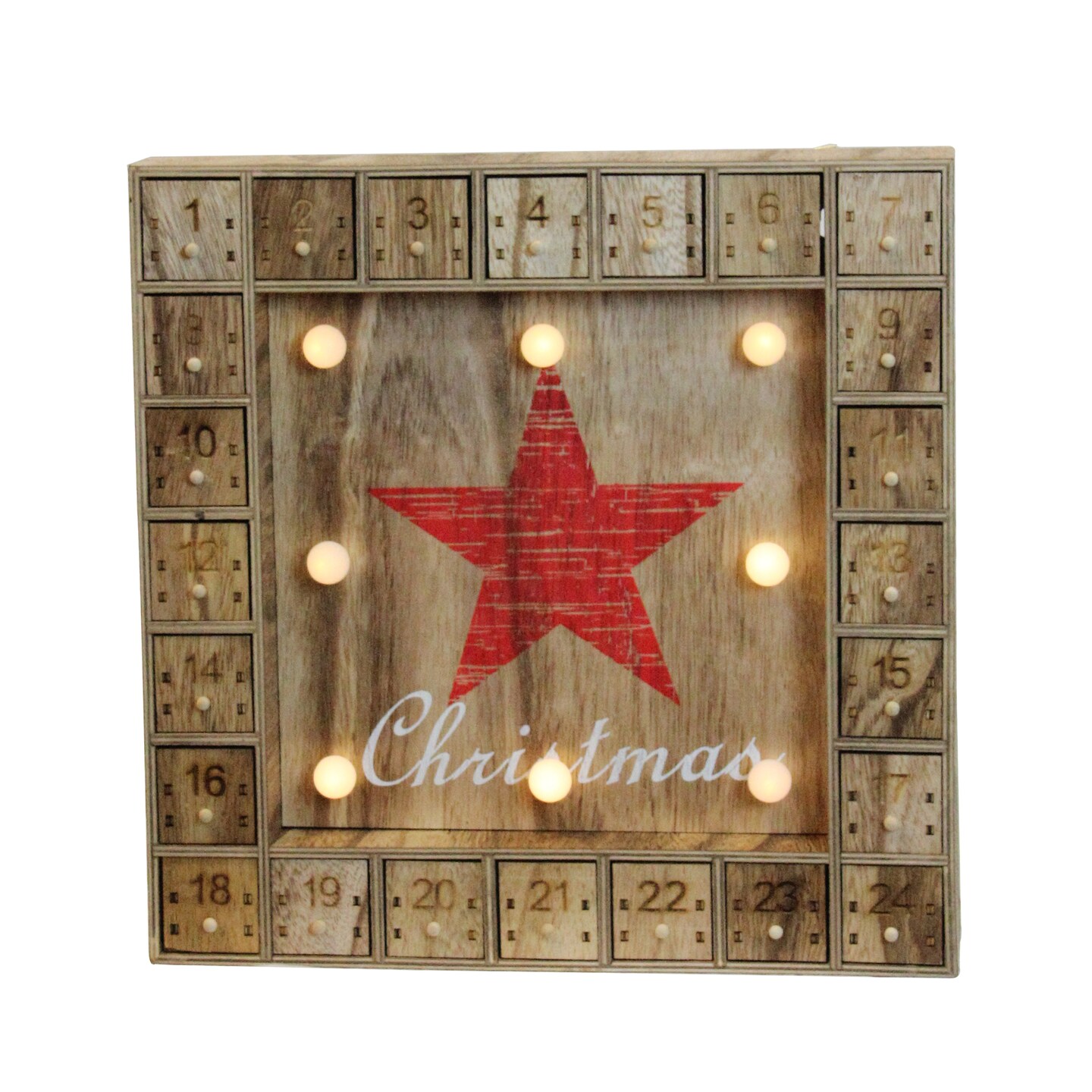 Northlight 14&#x22; Pre-Lit Brown and Red LED Advent Calendar Christmas Wall Decor