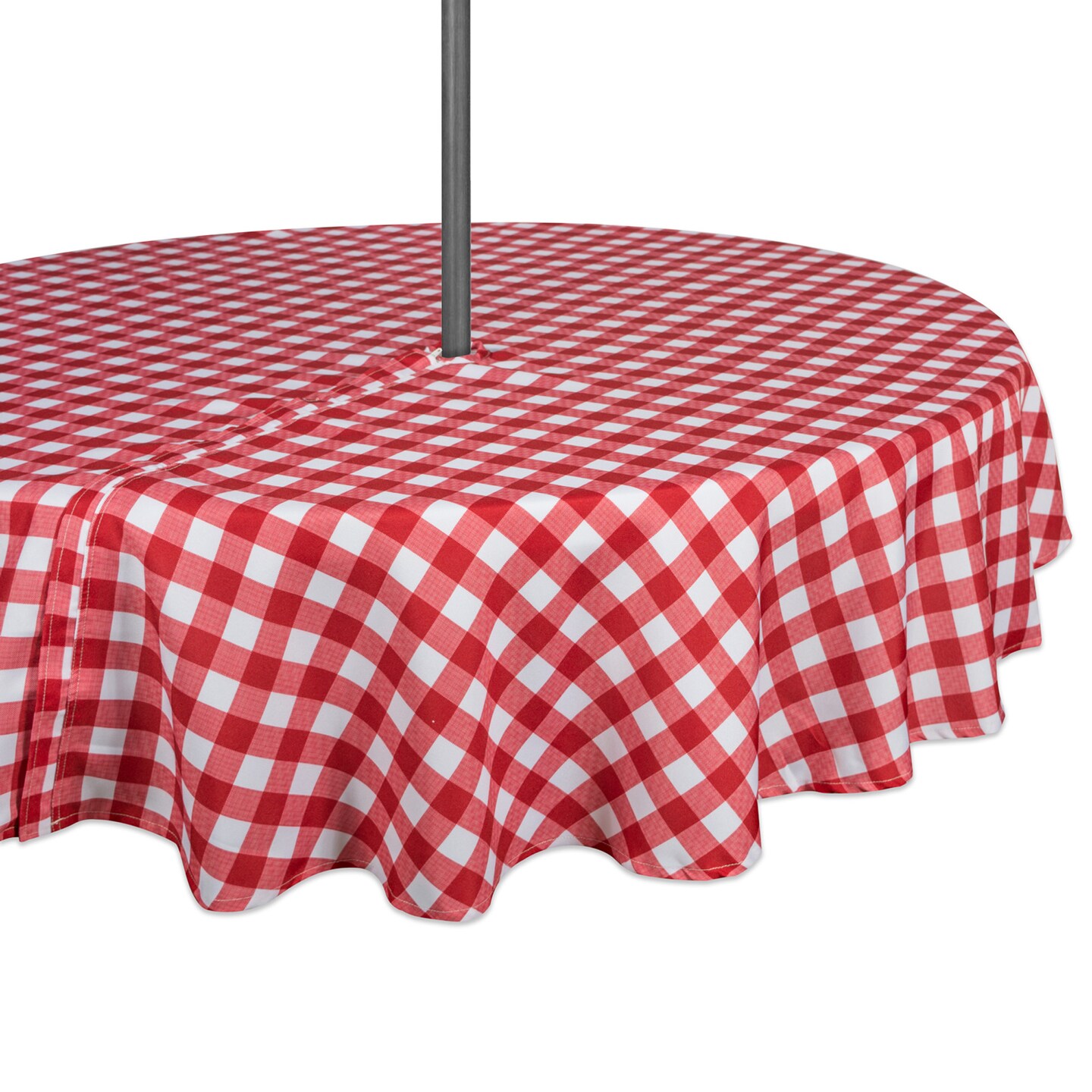 Contemporary Home Living 52" Zippered Round Outdoor Tablecloth with Red Checkered Design