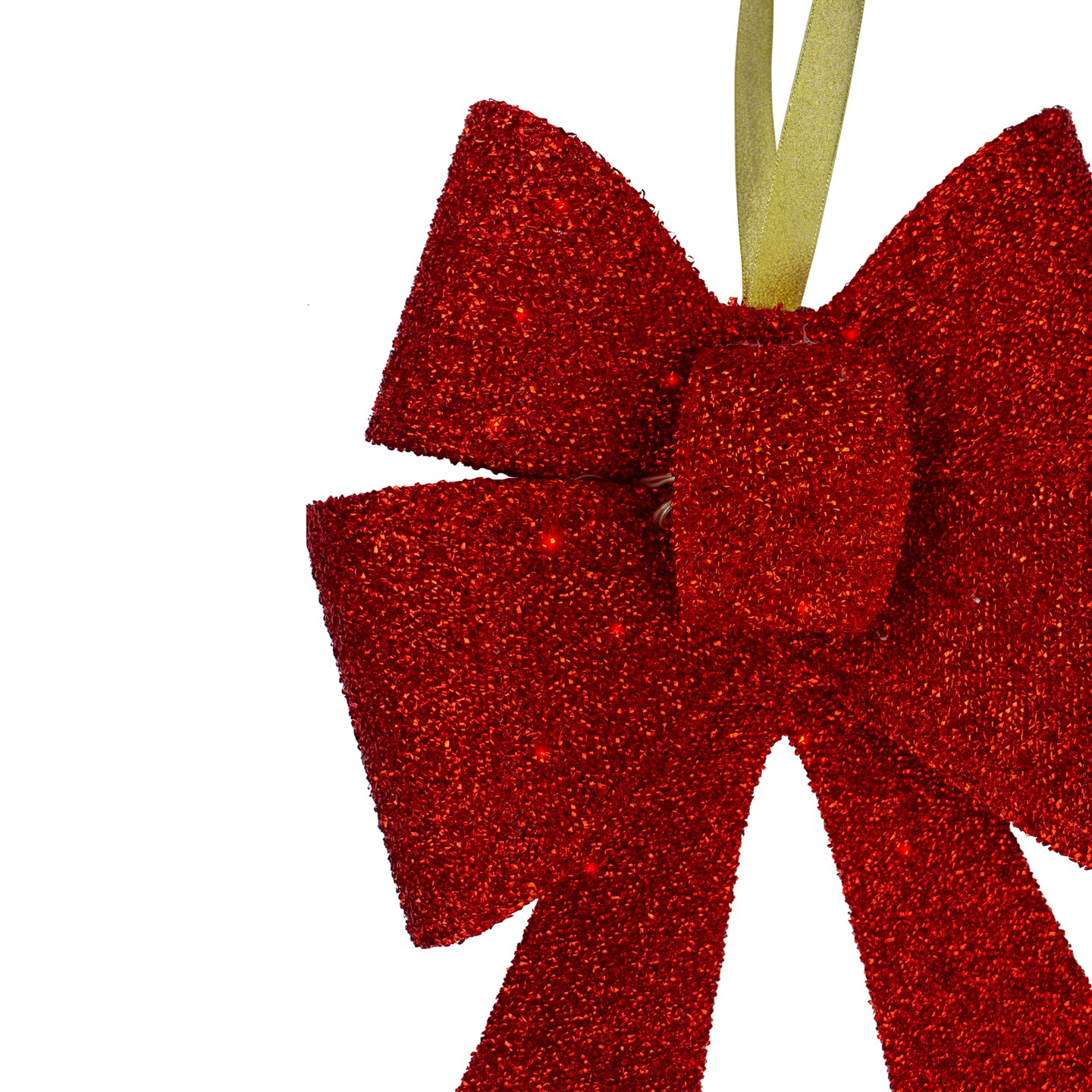 lighted red tinsel bow