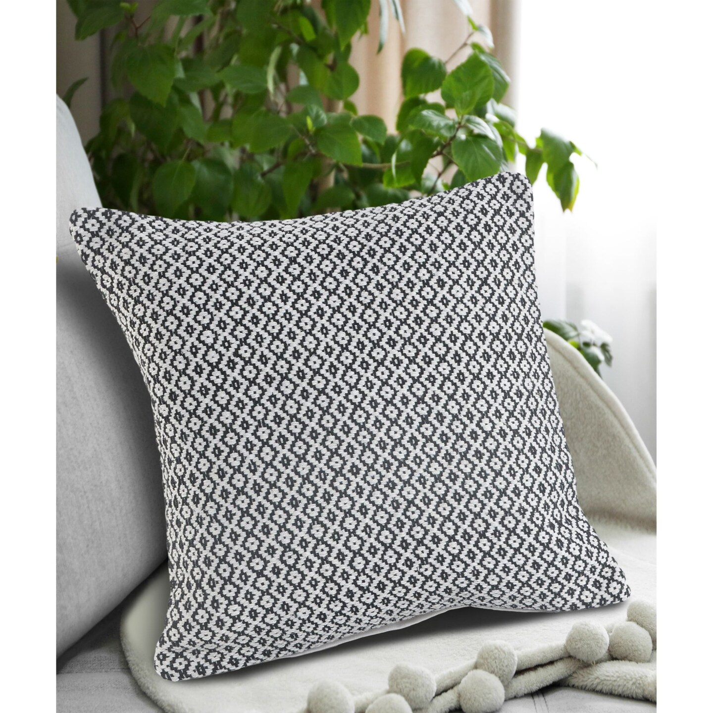 Laddha Home Designs 18&#x22; Black and White Bustling Geometric Square Throw Pillow