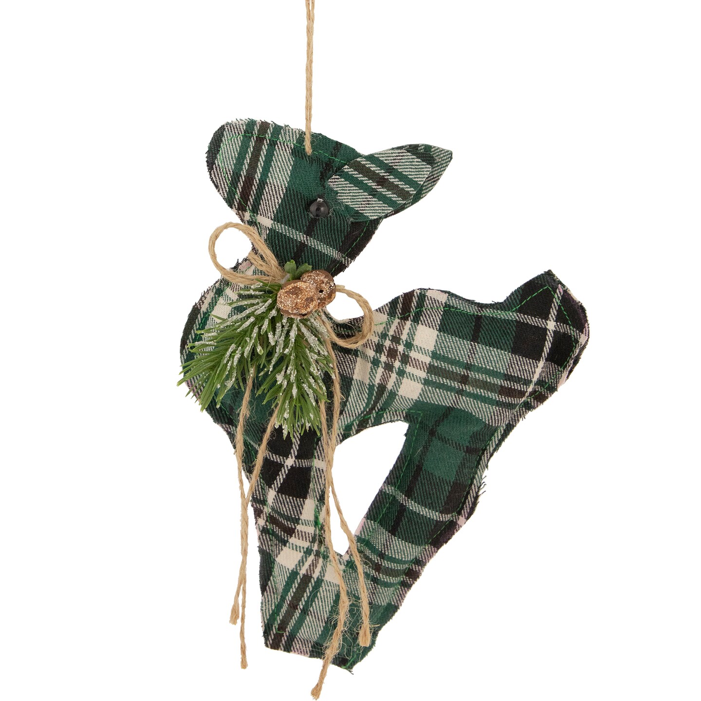 Northlight Plaid Deer with Pine Christmas Ornament - 7.75" - Green