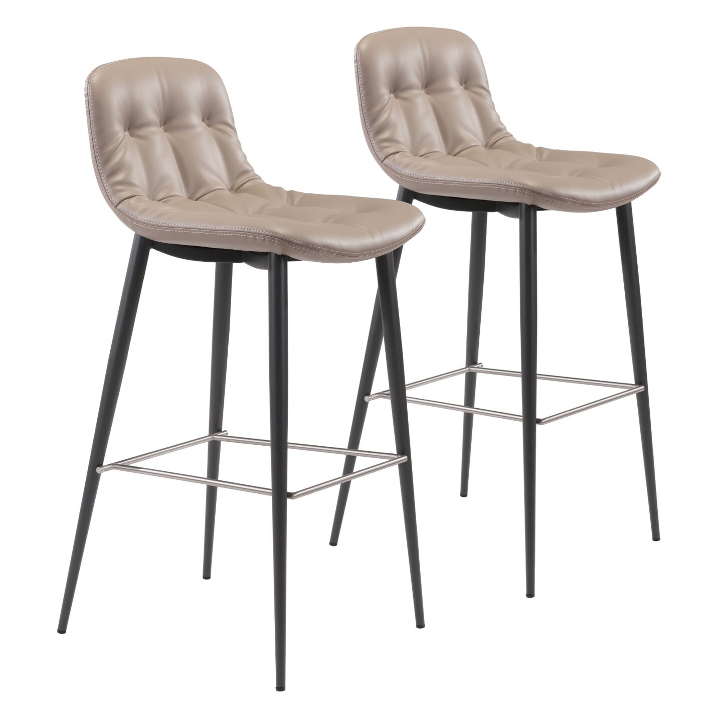 Modern Home Set of 2 Taupe and Black Curved Upholstered Bar Chairs 40.25&#x22;