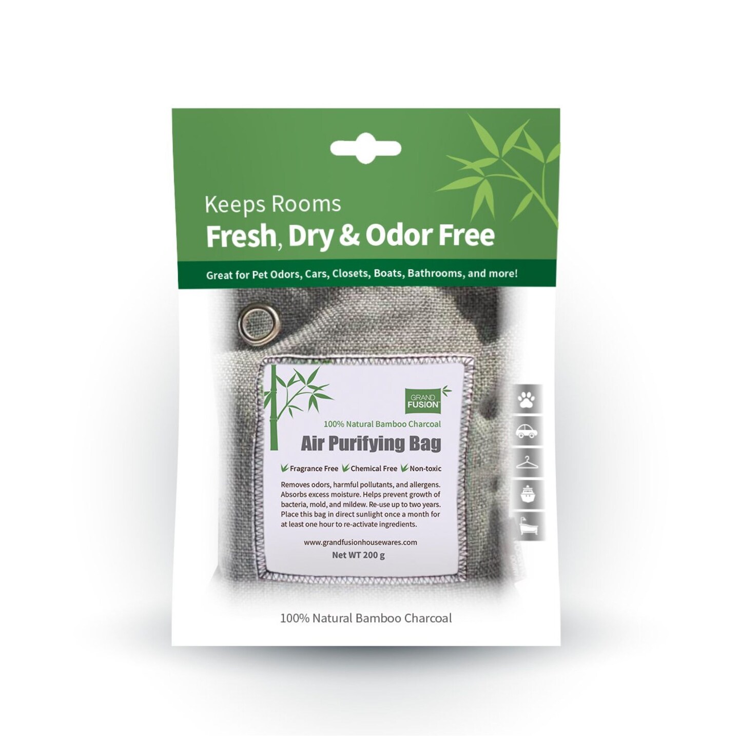 Grand Fusion Housewares Pack of 2 Gray and White Bamboo Charcoal Air Purifying Bags 6&#x22;
