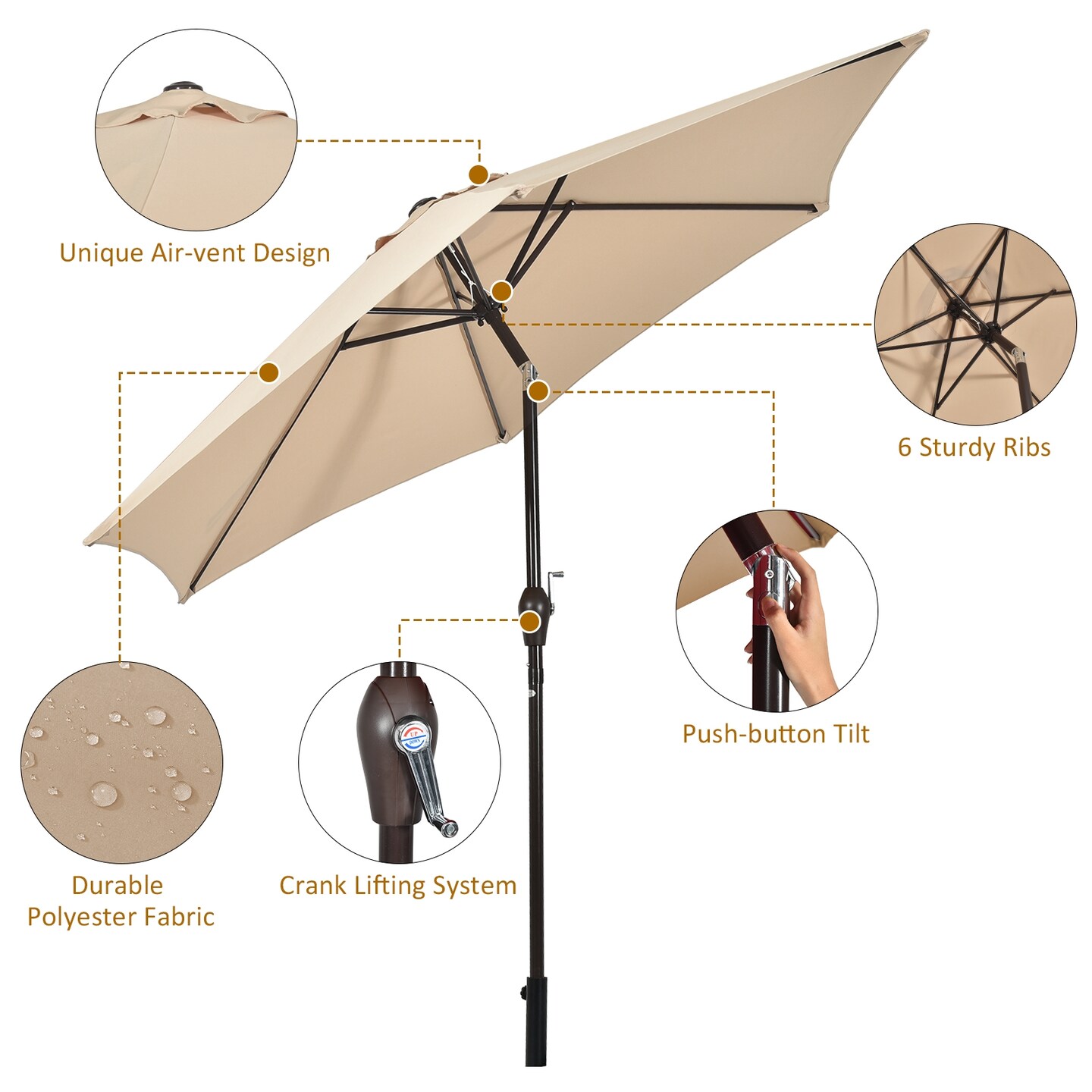 10 Feet Outdoor Patio Umbrella with Tilt Adjustment and Crank Without Base