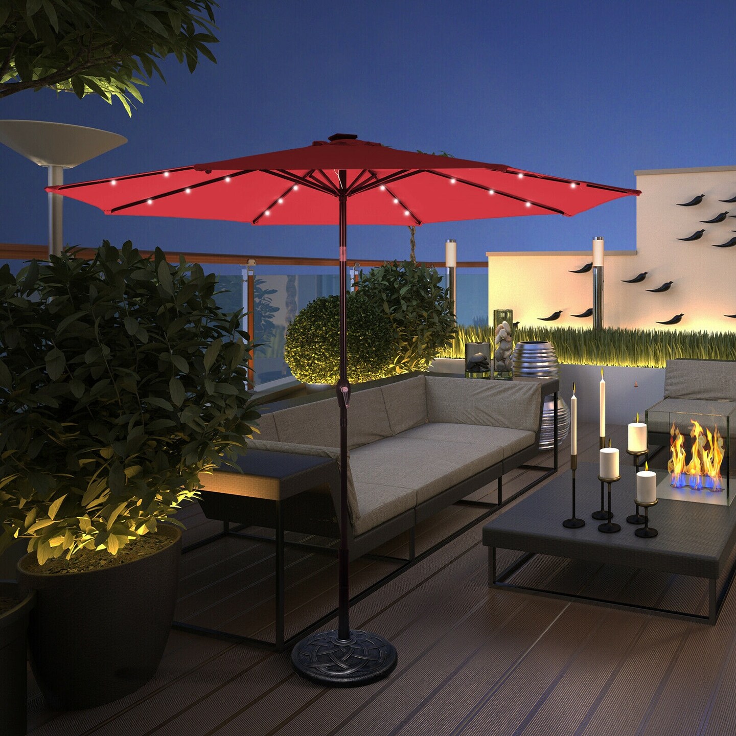 10' Solar LED Lighted Patio Market Umbrella Shade Tilt Adjustment Crank