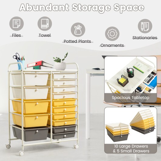 15-Drawers Multi-Use Rolling Storage Organizer Cart with Chrome Finish Steel Frame Perfect for Any Room