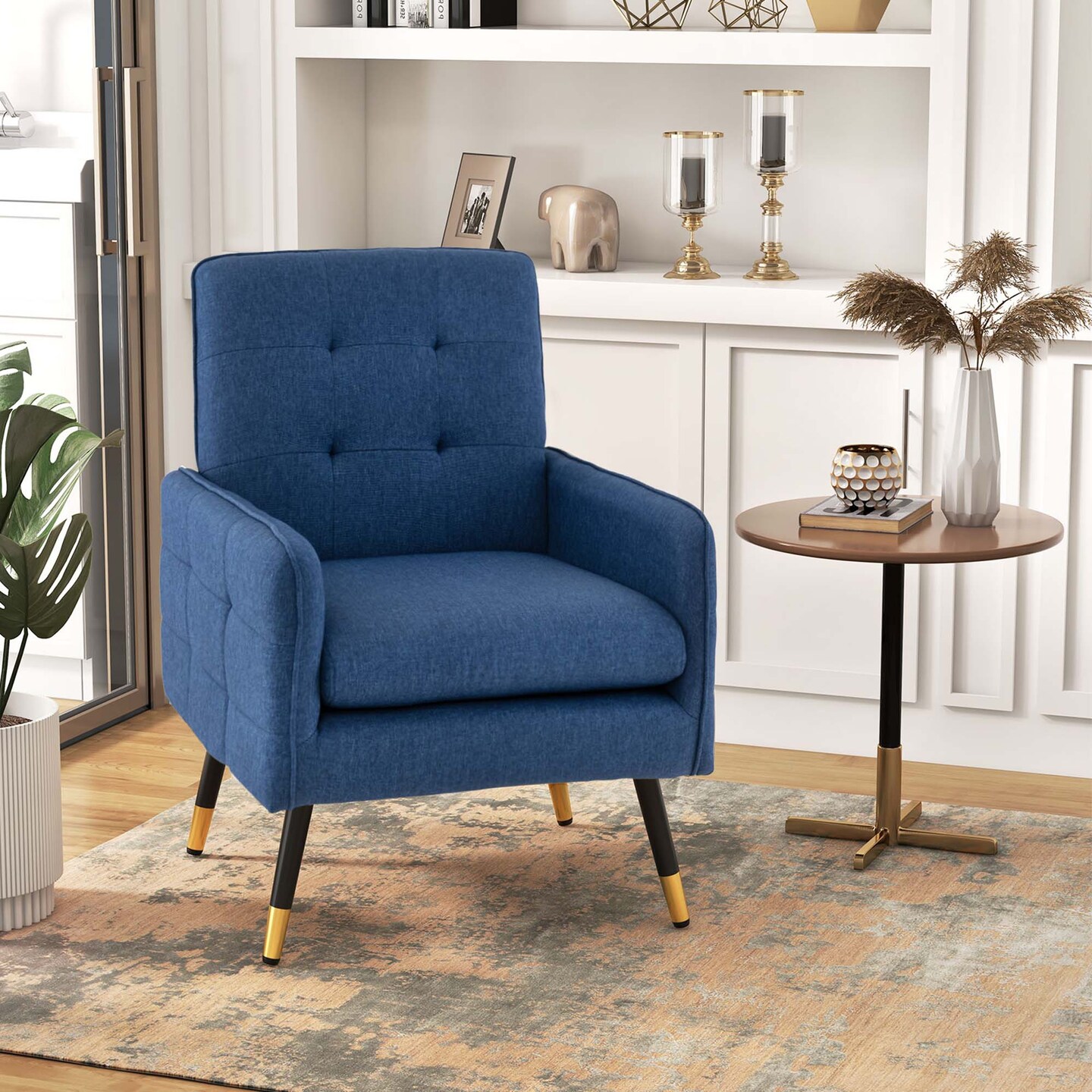 Costway Linen Fabric Accent Chair Modern Single Sofa Chair with Solid Metal Legs Blue/Grey/White