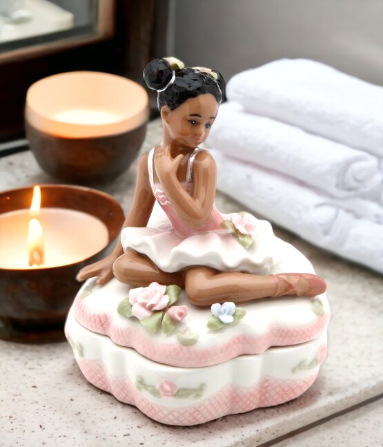 African American Ballerina in Pink Jewelry Box, Home D&#xE9;cor, Gift for Her, Gift for Daughter, Gift for Ballerina Dancer, Vanity Decor