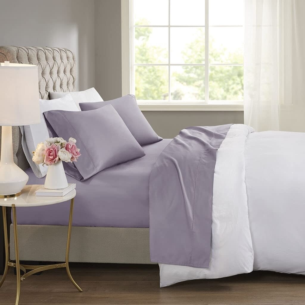 Beautyrest   Cotton and Polyester Sateen Cooling Sheet Sets with Purple BR20-1917