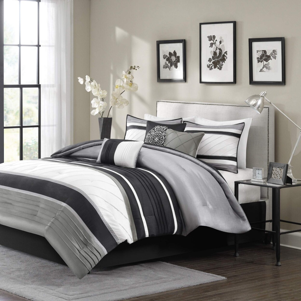 Madison Park   Blaire 7 Piece Comforter Set, Queen, Grey