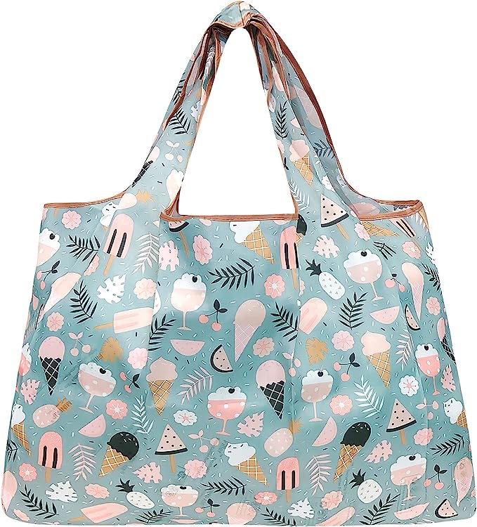 Wrapables Large Foldable Tote Nylon Reusable Grocery Bags, 5 Pack