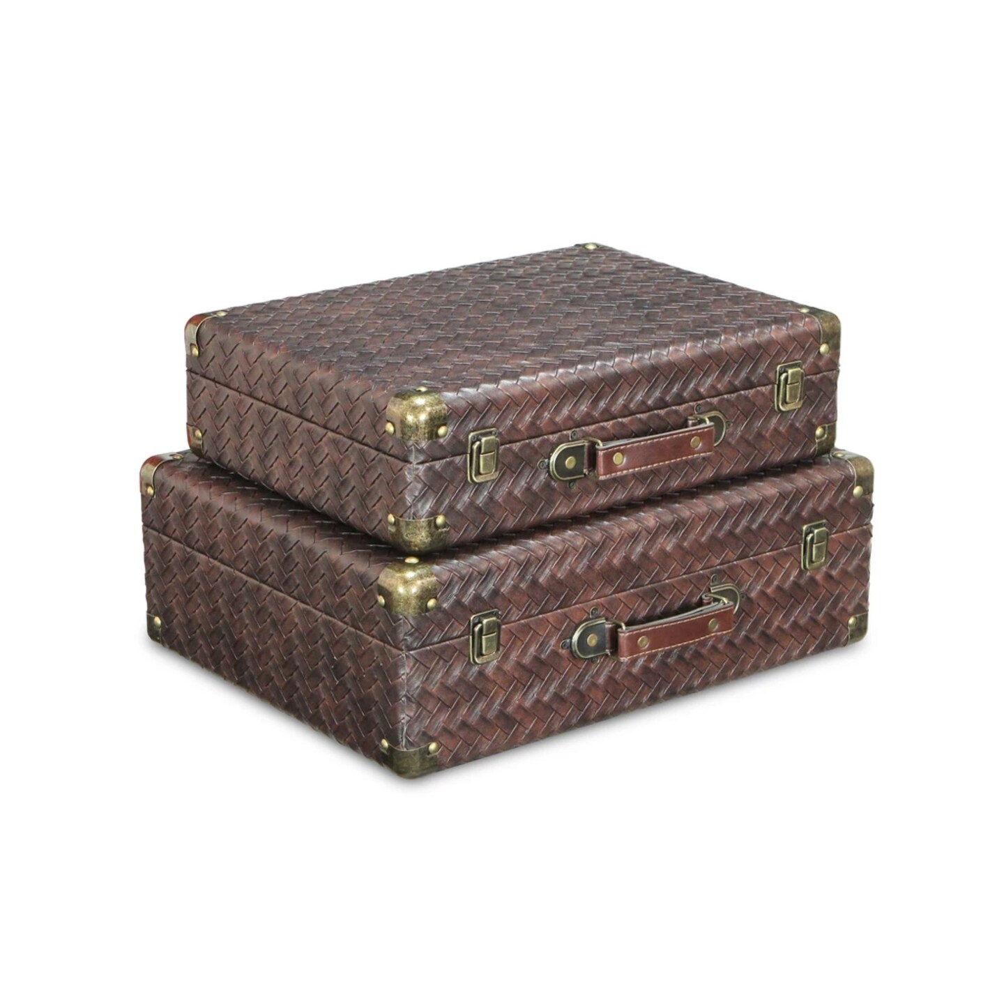 Contemporary Home Living Set of 2 Brown and Bronze Woven Decorative Suitcases 18"