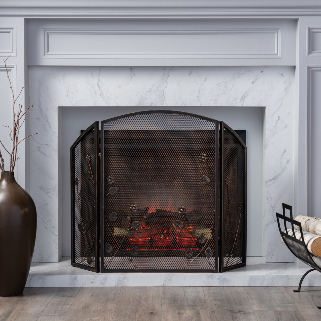 GDFStudio Jenna Modern Iron Firescreen with Leaf Accents | Michaels