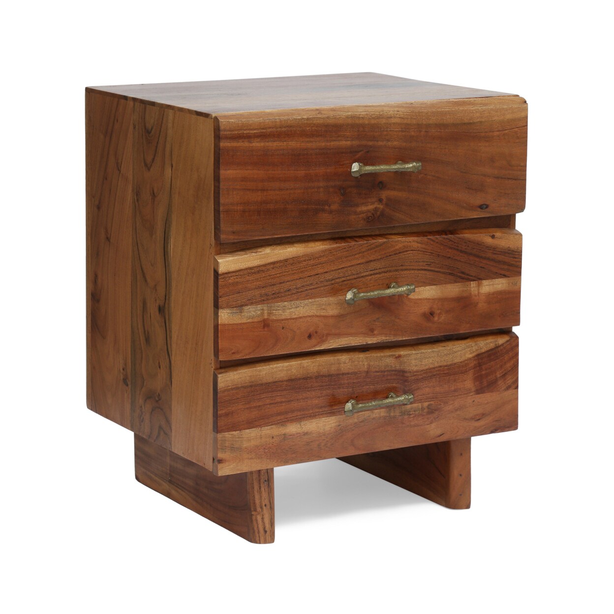 GDF Studio Tift Terrell Handcrafted Boho Acacia Wood 3 Drawer Nightstand