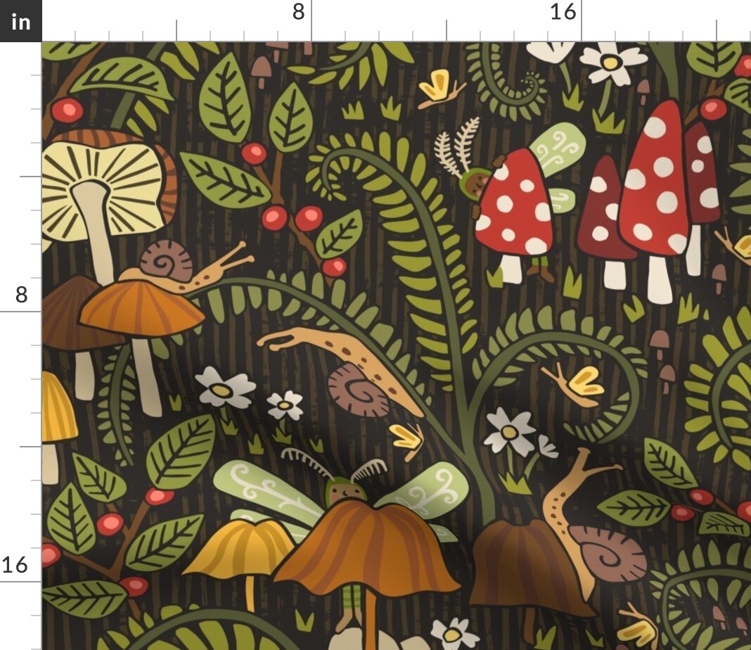 Whimsical Woodland Mushroom Butterflies Nature Snails Botanical Woods Fairy Custom Printed Fabric by Spoonflower Various Fabrics by the Yard or Fat Quarter 14474369