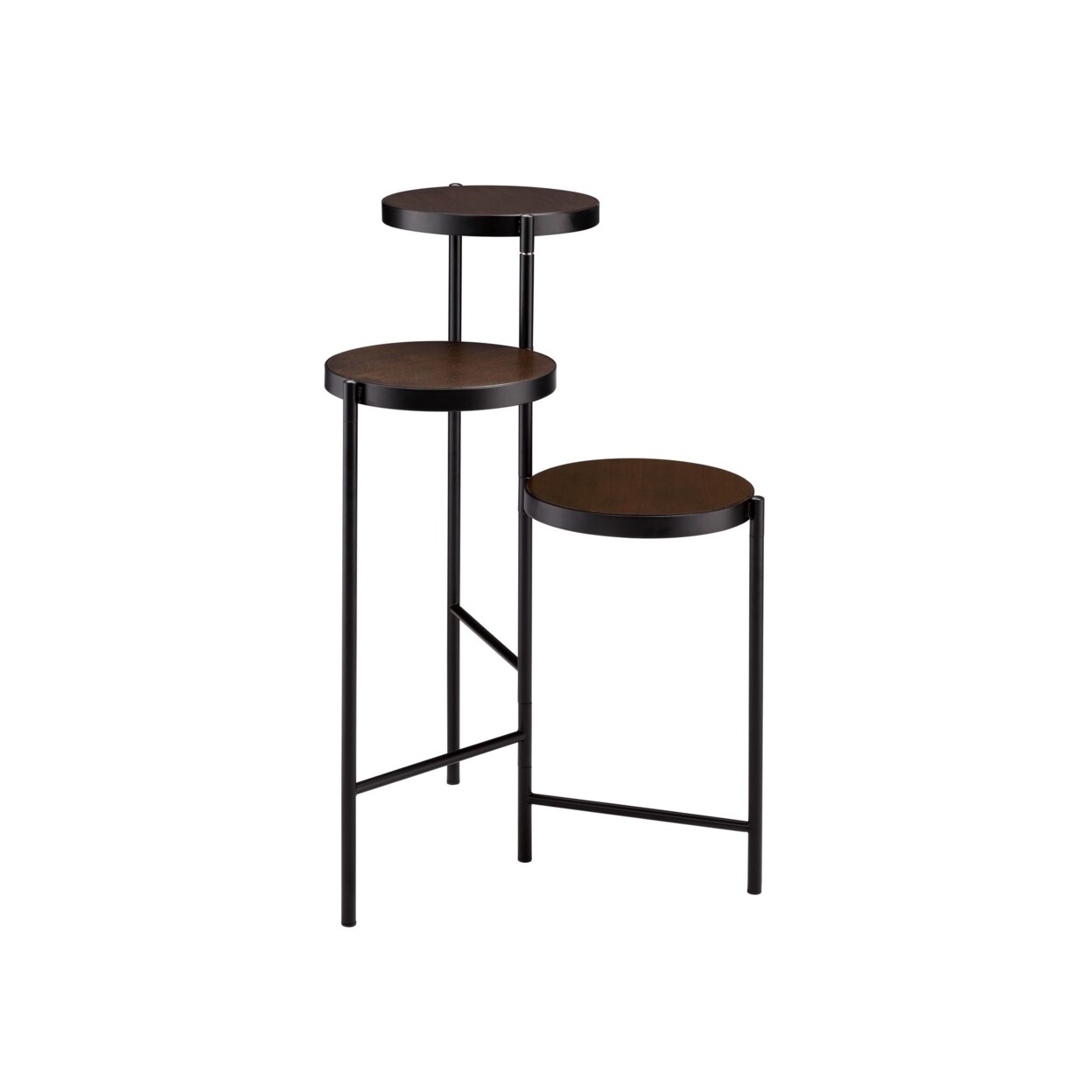 Saltoro Sherpi 3 Tier Plant Stand with Round Wooden Shelves and Foldable Design, Black-