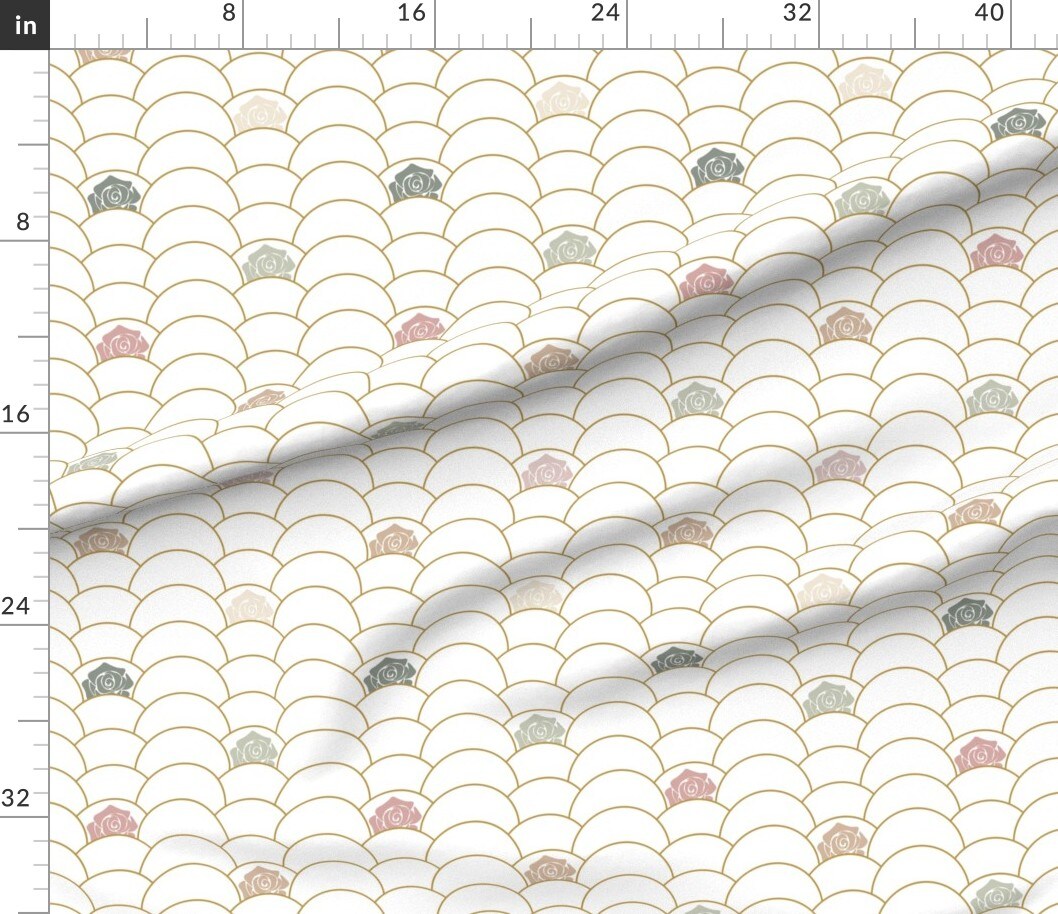 Rose Art Nouveau Scallop Floral Curve Lines Custom Printed Fabric by Spoonflower Various Fabrics by the Yard or Fat Quarter