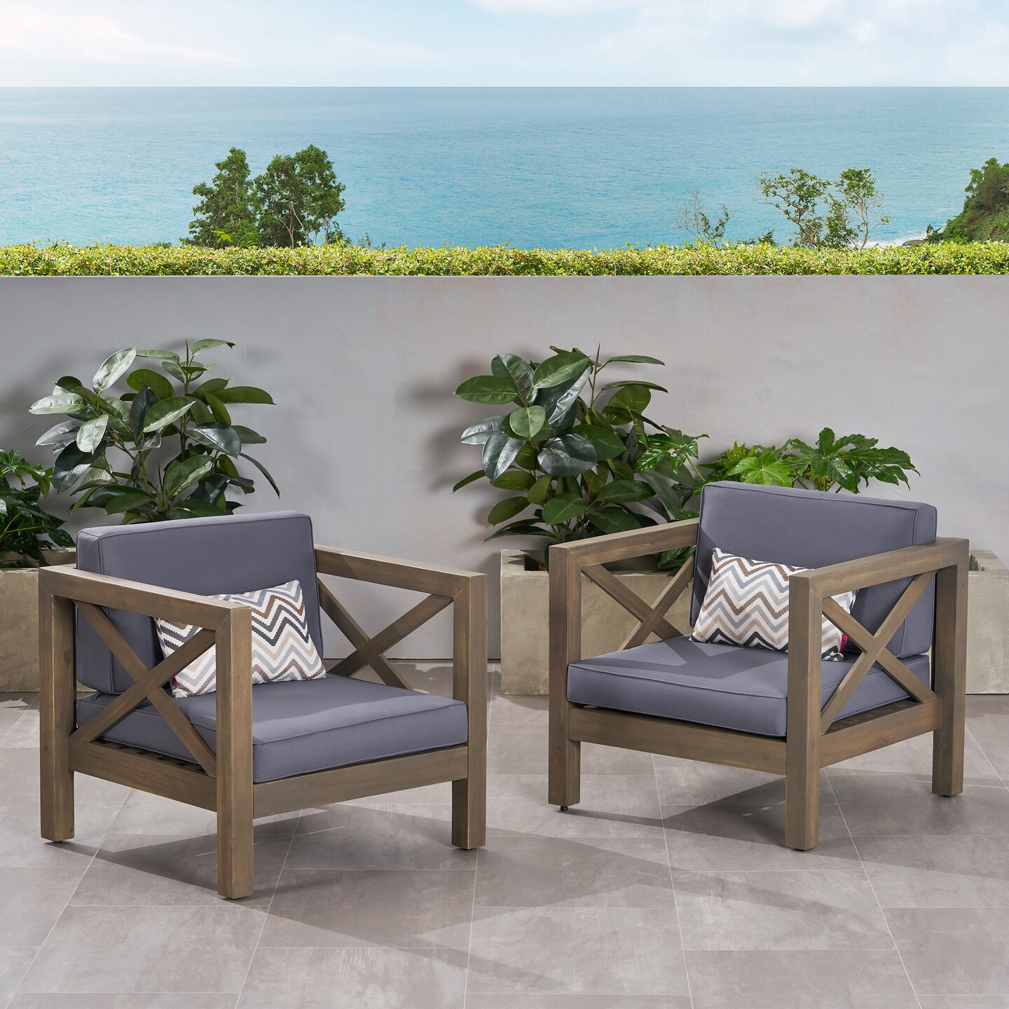Outdoor acacia wood club chairs deals