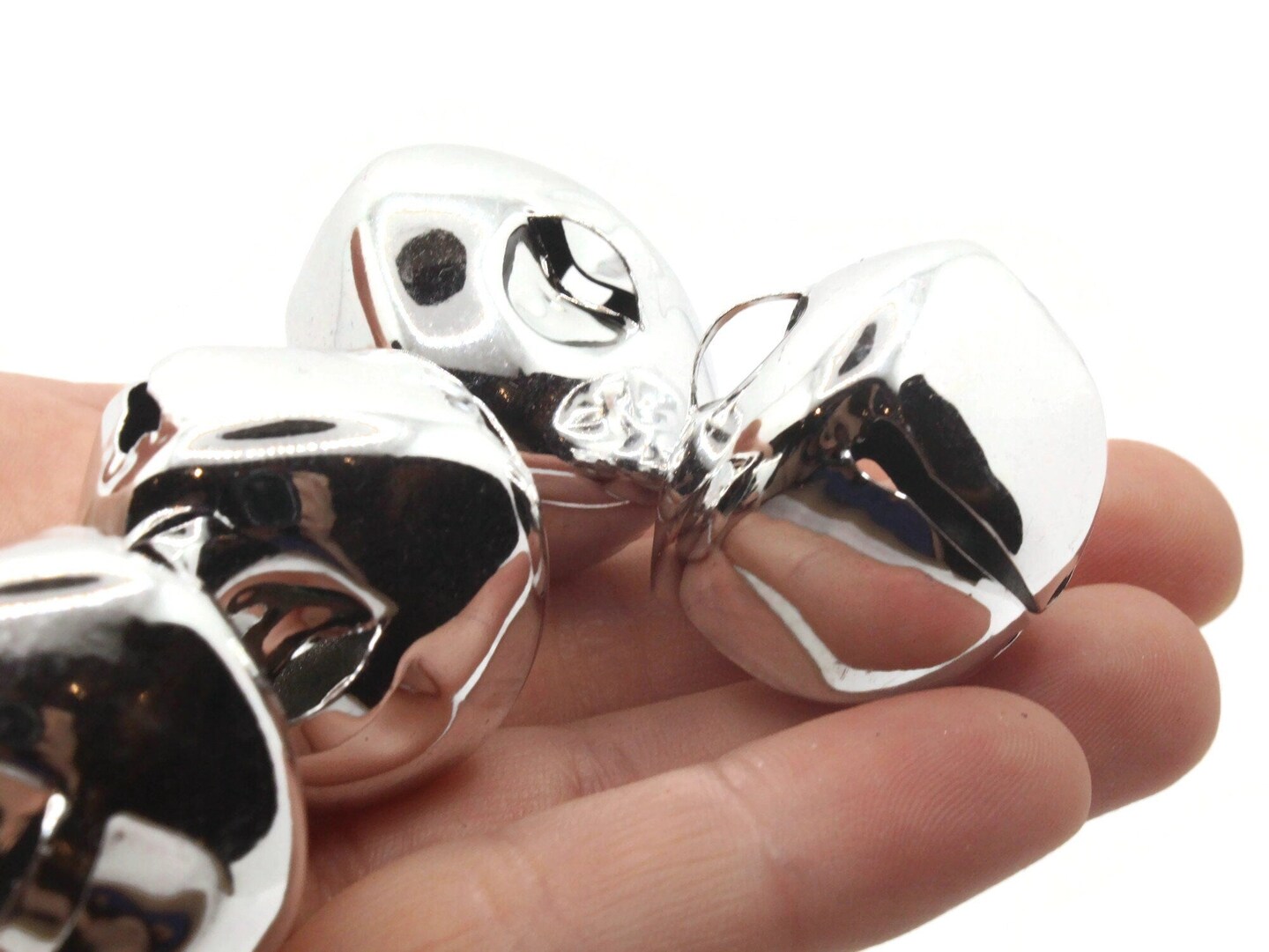 4 30mm Shiny Silver Jingle Bells Christmas Sleigh Bell Charms