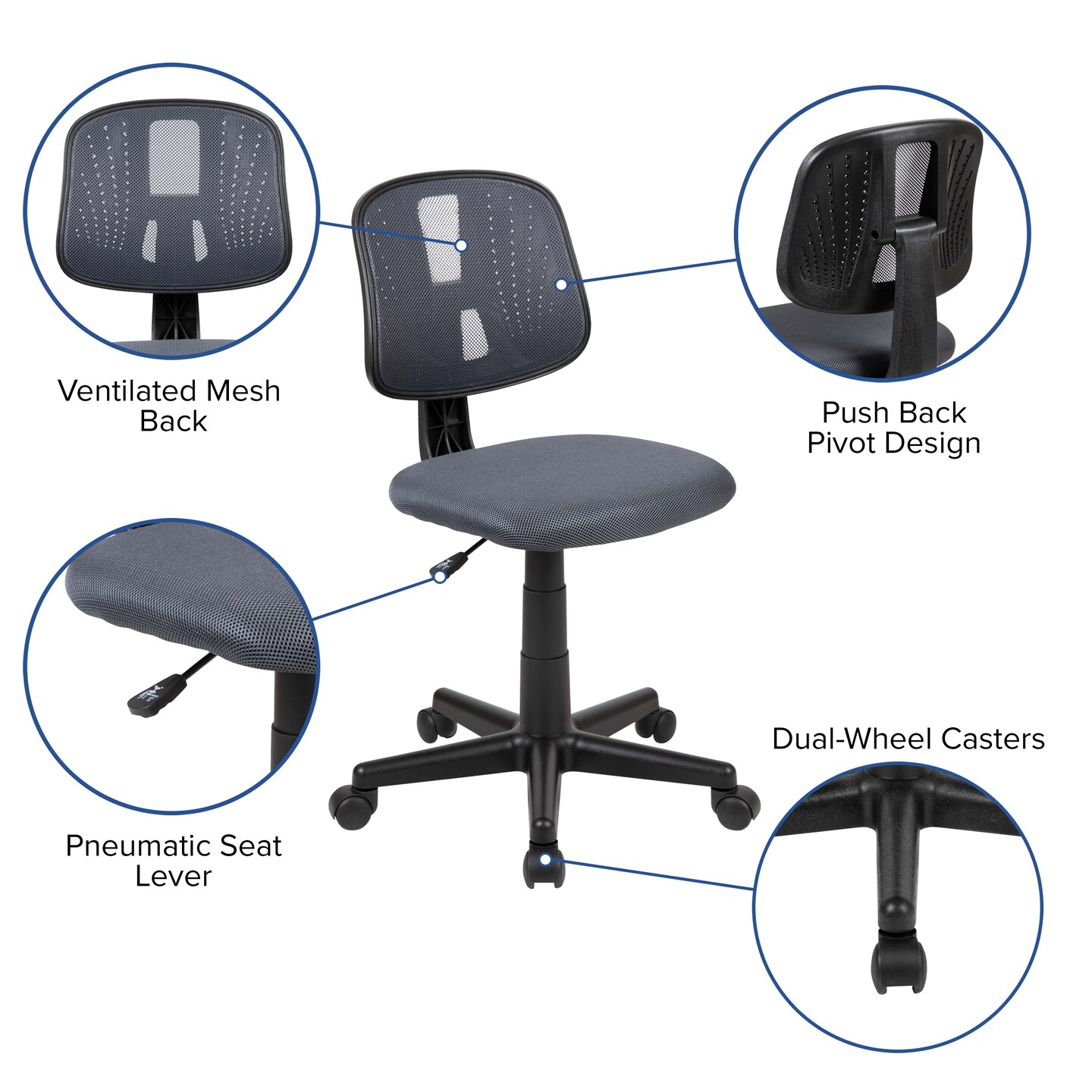 Emma and Oliver Mid-Back Mesh Swivel Task Office Chair with Pivot Back