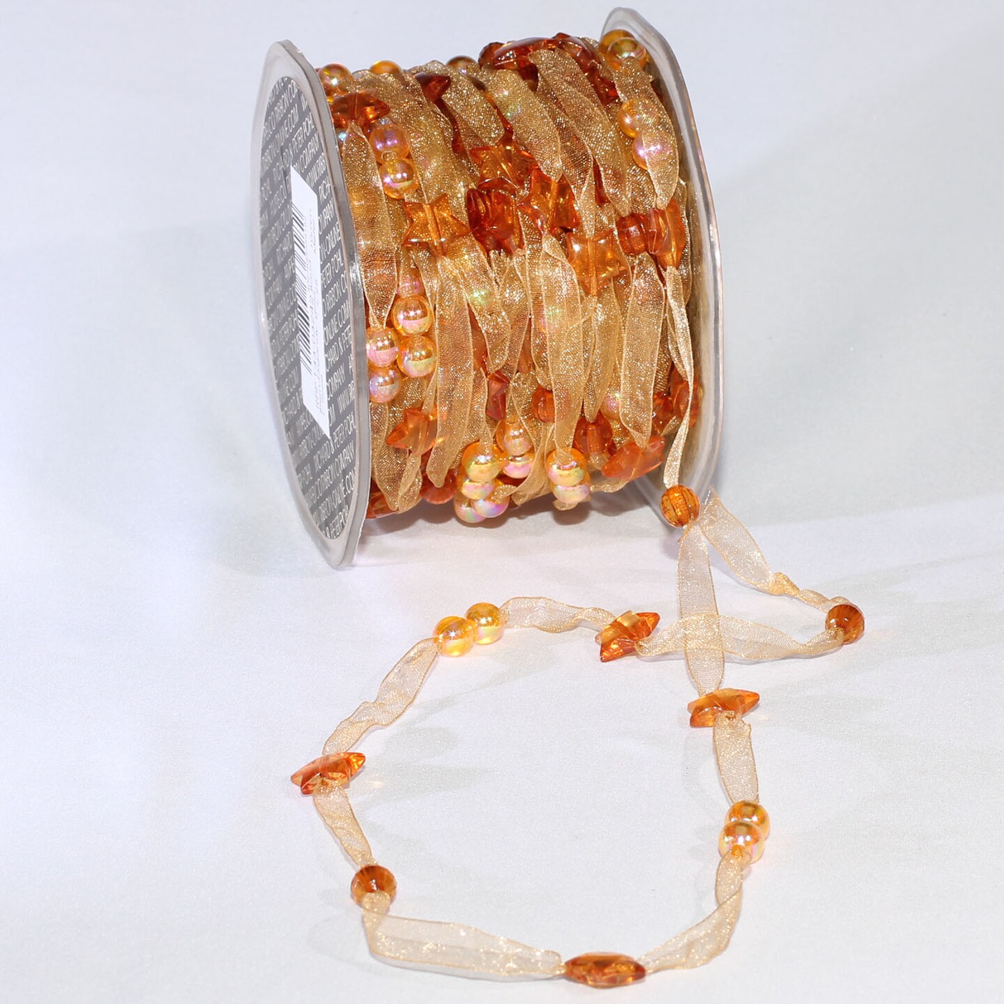 The Ribbon People Orange Narrow Organdy with Stars Tulle Craft Ribbon 0.25" x 27 Yards
