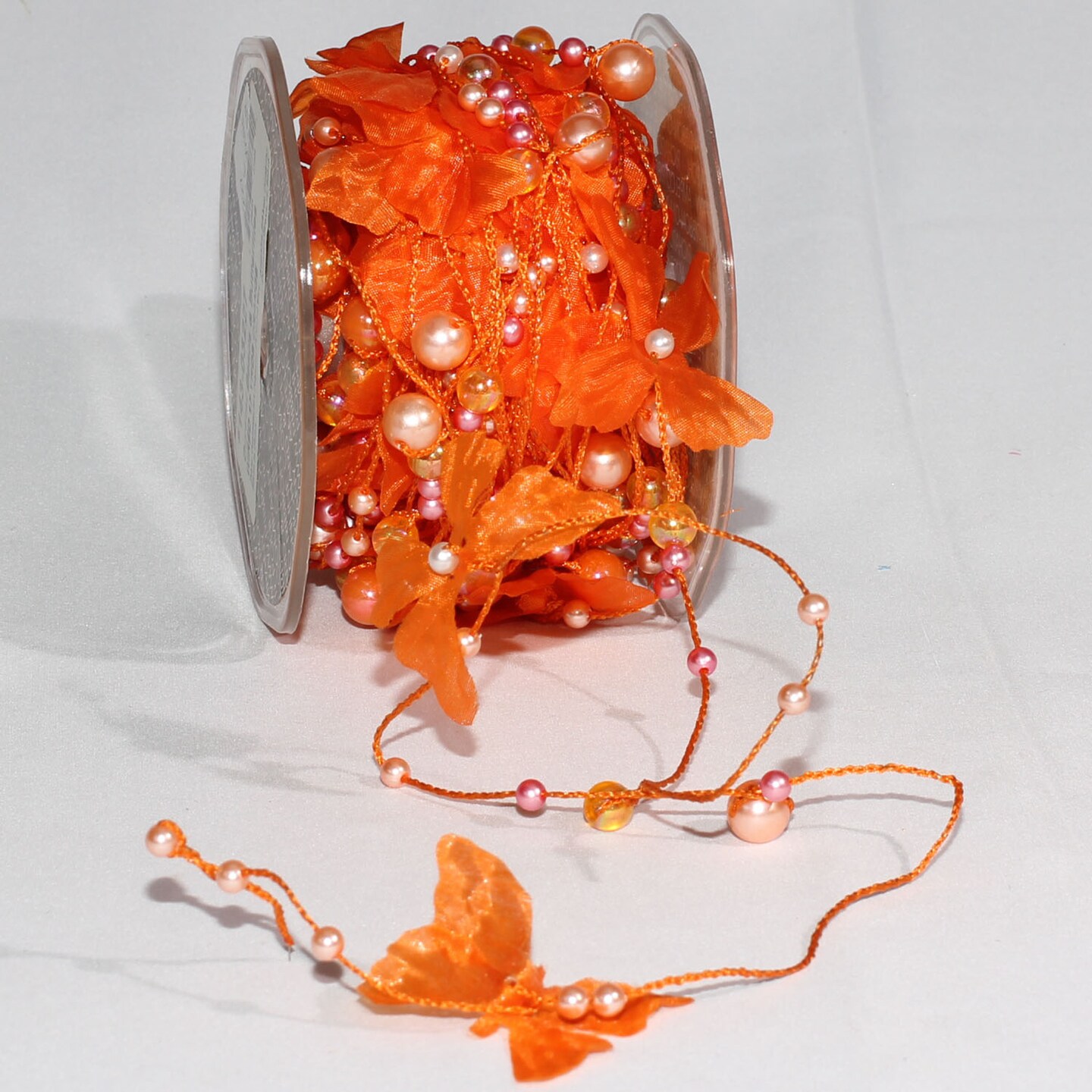 The Ribbon People Shimmering Red Crystal Beads and Butterflies Wired Craft Ribbon 17 Yards