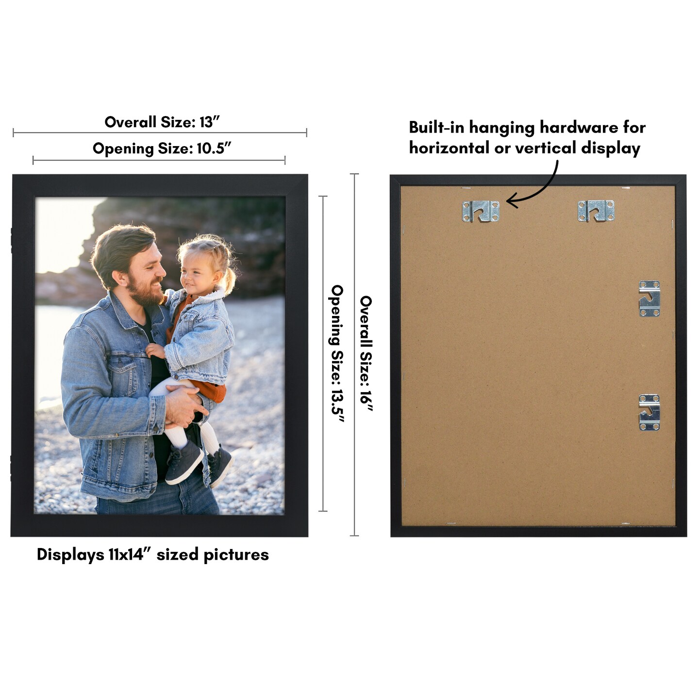 Americanflat Quick-Change Photo Storage Display Frame - Store up to 35 Pictures at Once with Elastic Strap Storage - Shatter Resistant Glass - Hanging Hardware - Includes Easel - Black