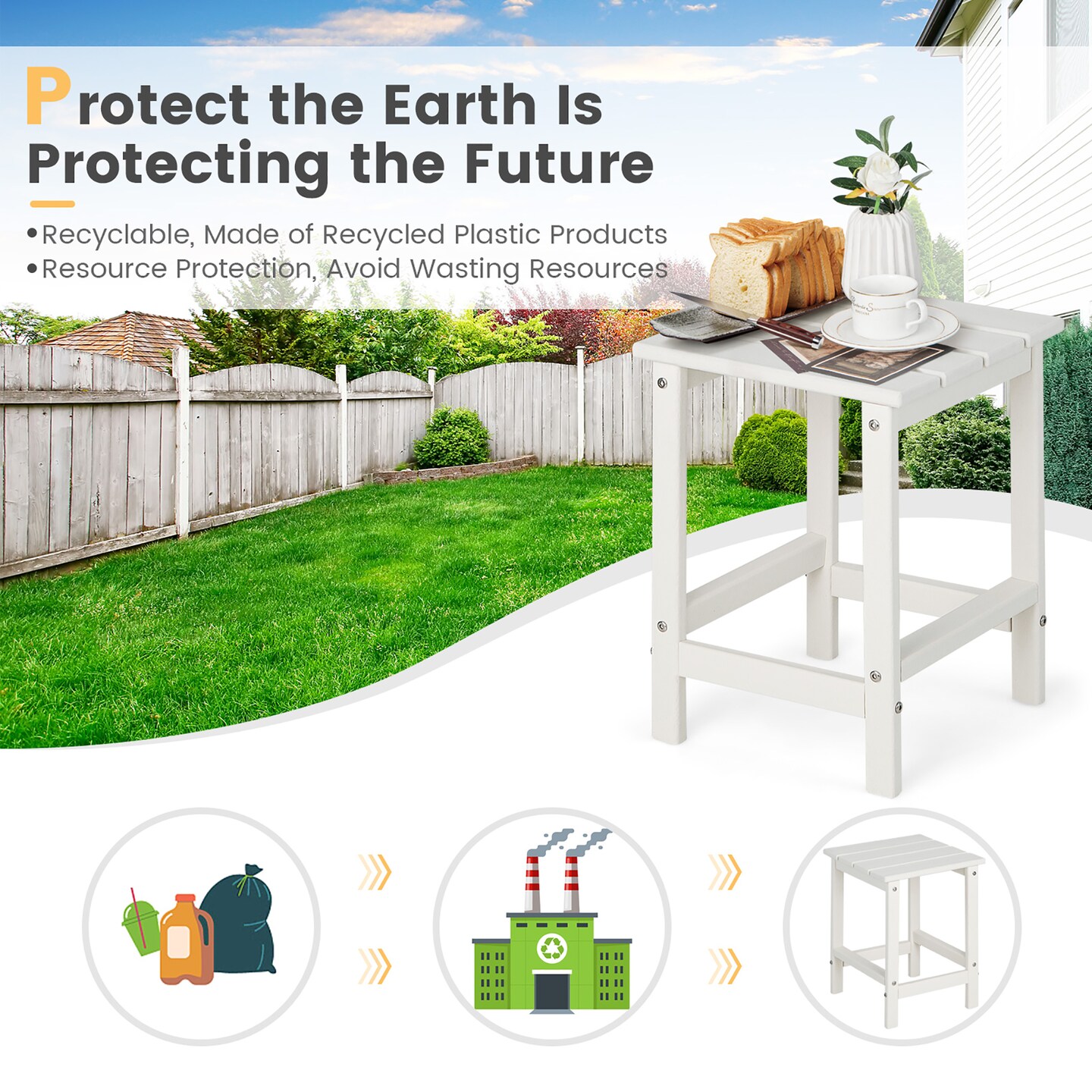 Costway 14&#x27;&#x27; Patio Adirondack Side End Table HDPE Square Weather Resistant Garden Black/Brown/Grey/White