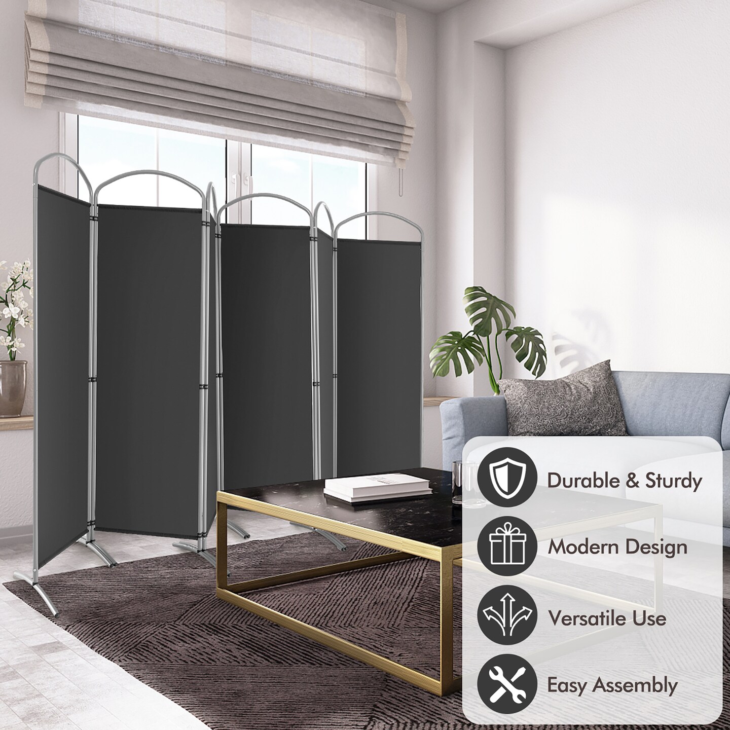 Costway 6 Panels Folding Privacy Screen 6 Ft Tall Fabric Privacy Screen for Home