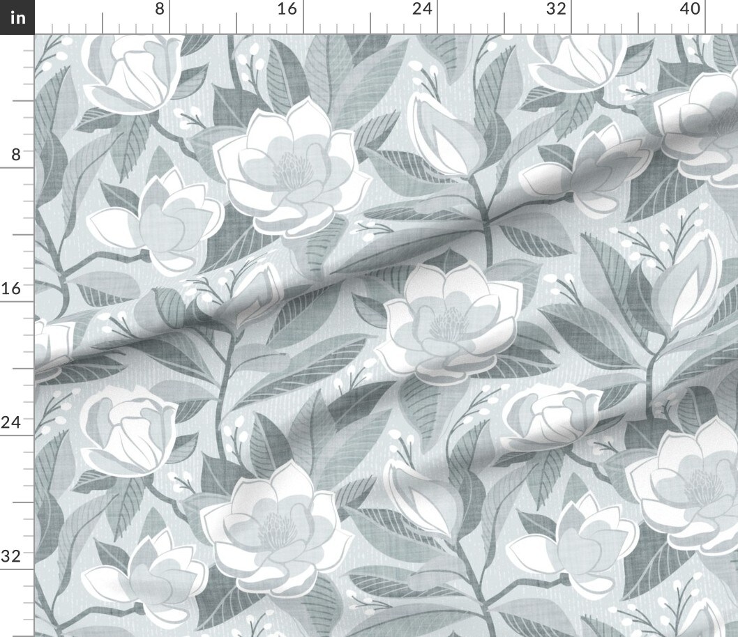 Boho Magnolia Romantic Floral Spring Botanical Modern Monochrome Grey Gray Large Scale Custom Printed Fabric by Spoonflower Various Fabrics by the Yard or Fat Quarter