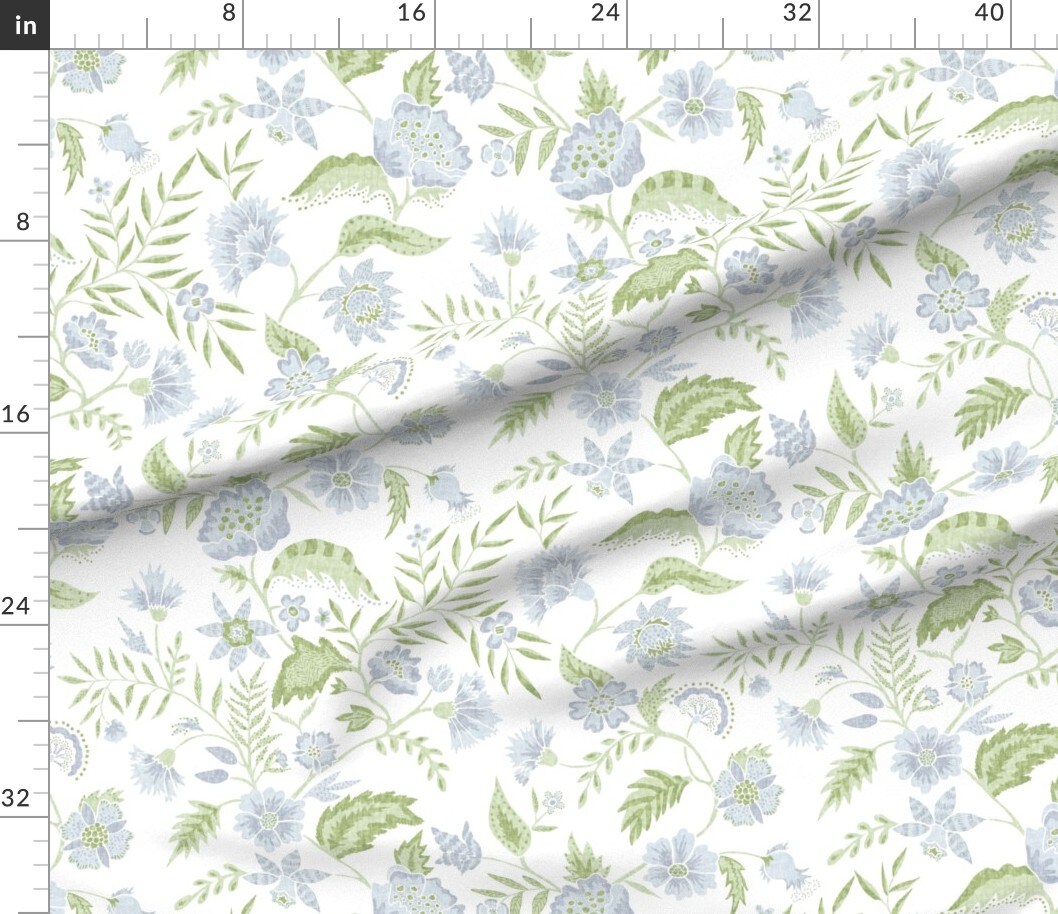 Boho Floral Modern Chintz Garden Vine Cottagecore Farmhouse Blue Green Custom Printed Fabric by Spoonflower Various Fabrics by the Yard or Fat Quarter