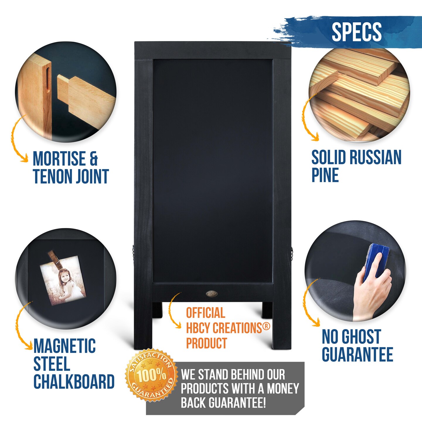 HBCY Creations Magnetic A-Frame Chalkboard Deluxe Set / 8 Chalk Markers + 10 Stencils + 2 Magnets Outdoor Sidewalk Chalkboard Sign / Large 48&#x22; x 24&#x22;